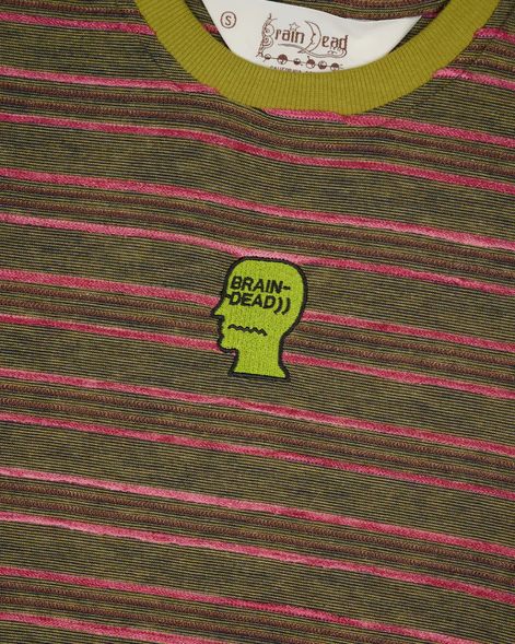 The Brain Dead Pudu Stripe Baby T-Shirt Green front view detail