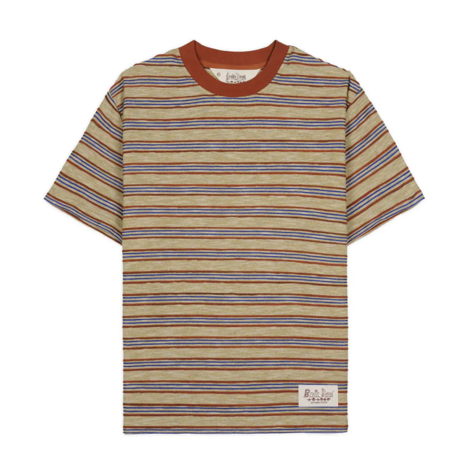 Brain Dead Pudu Stripe Short Sleeve T-Shirt Natural front view in a white background