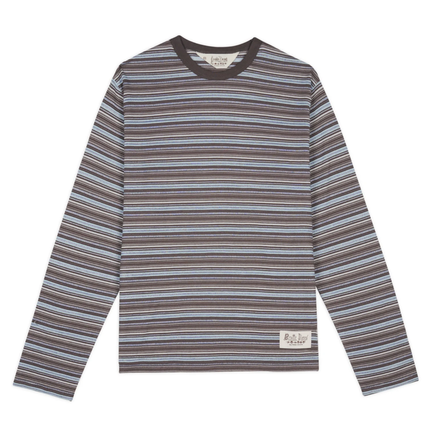 Brain Dead Romy Multi Stripe Long Sleeve T-Shirt Brown front view in a white background