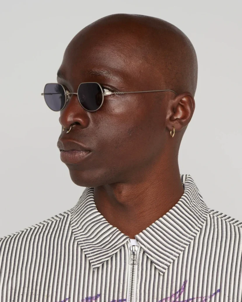 Brain Dead Titanium Tani Post Modern Primitive Eye Protection front view on model