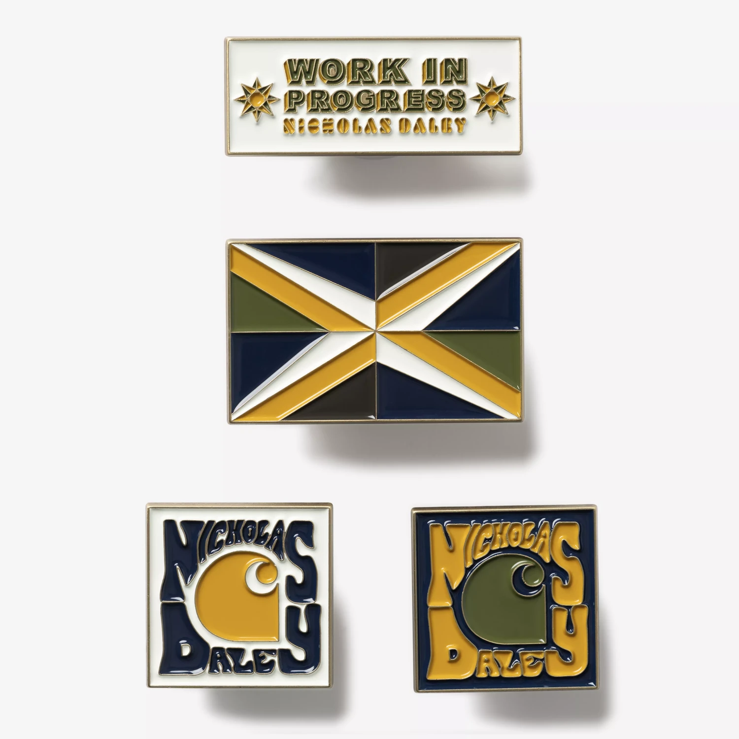 Carhartt WIP x Nicholas Daley Enamel Pin Badges Multi front view in a white background