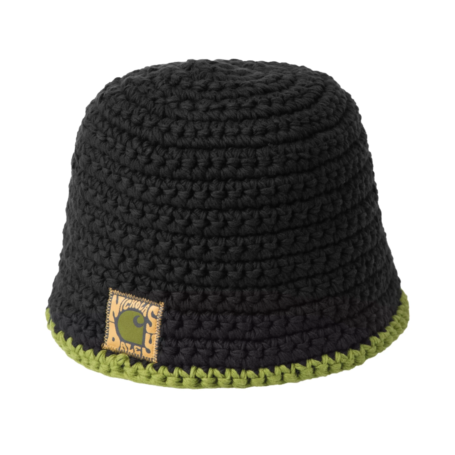 Carhartt WIP x Nicholas Daley Knitted Hat ND Black/Black/Cedar Green front view in a white background