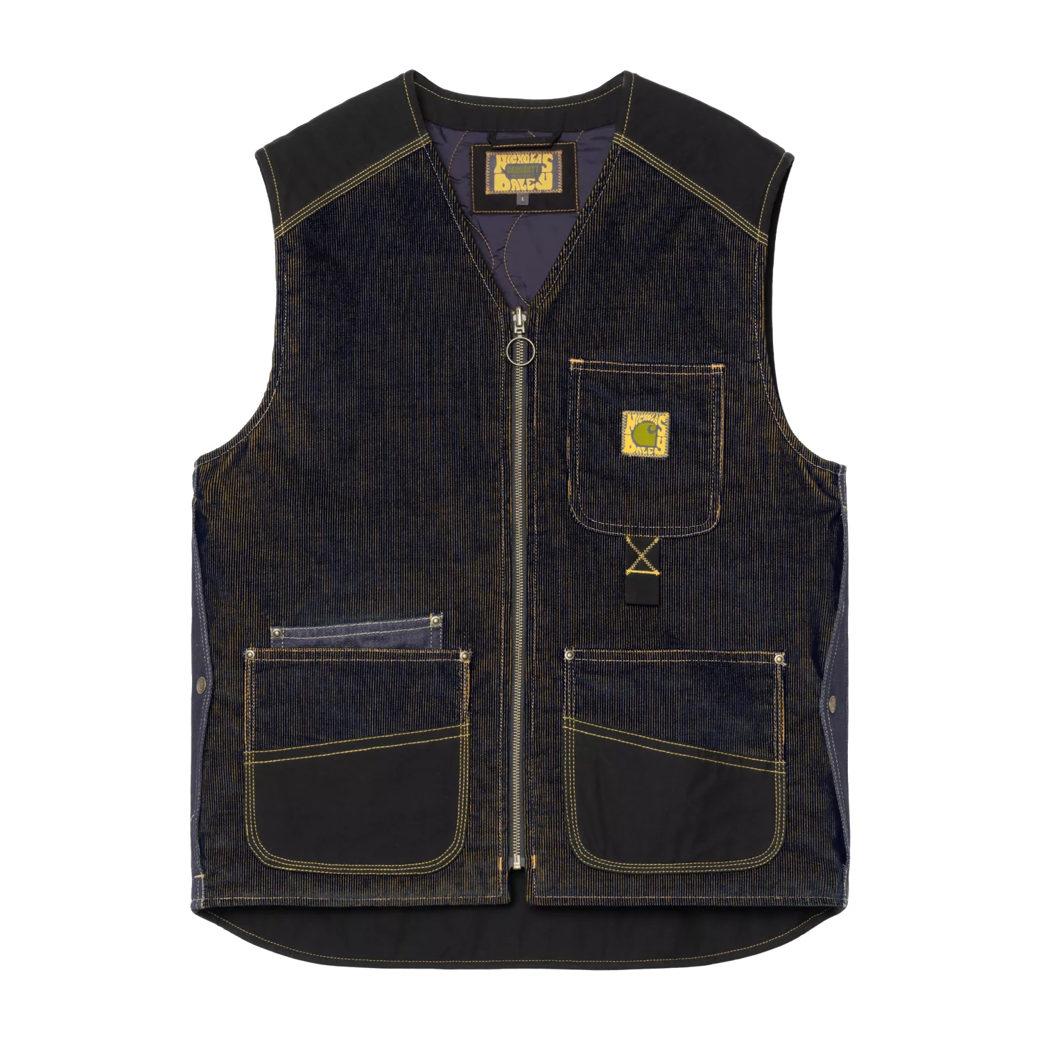 Carhartt Wip x Nicholas Daley Vest ND Dark Navy/Mustard front view in a white background