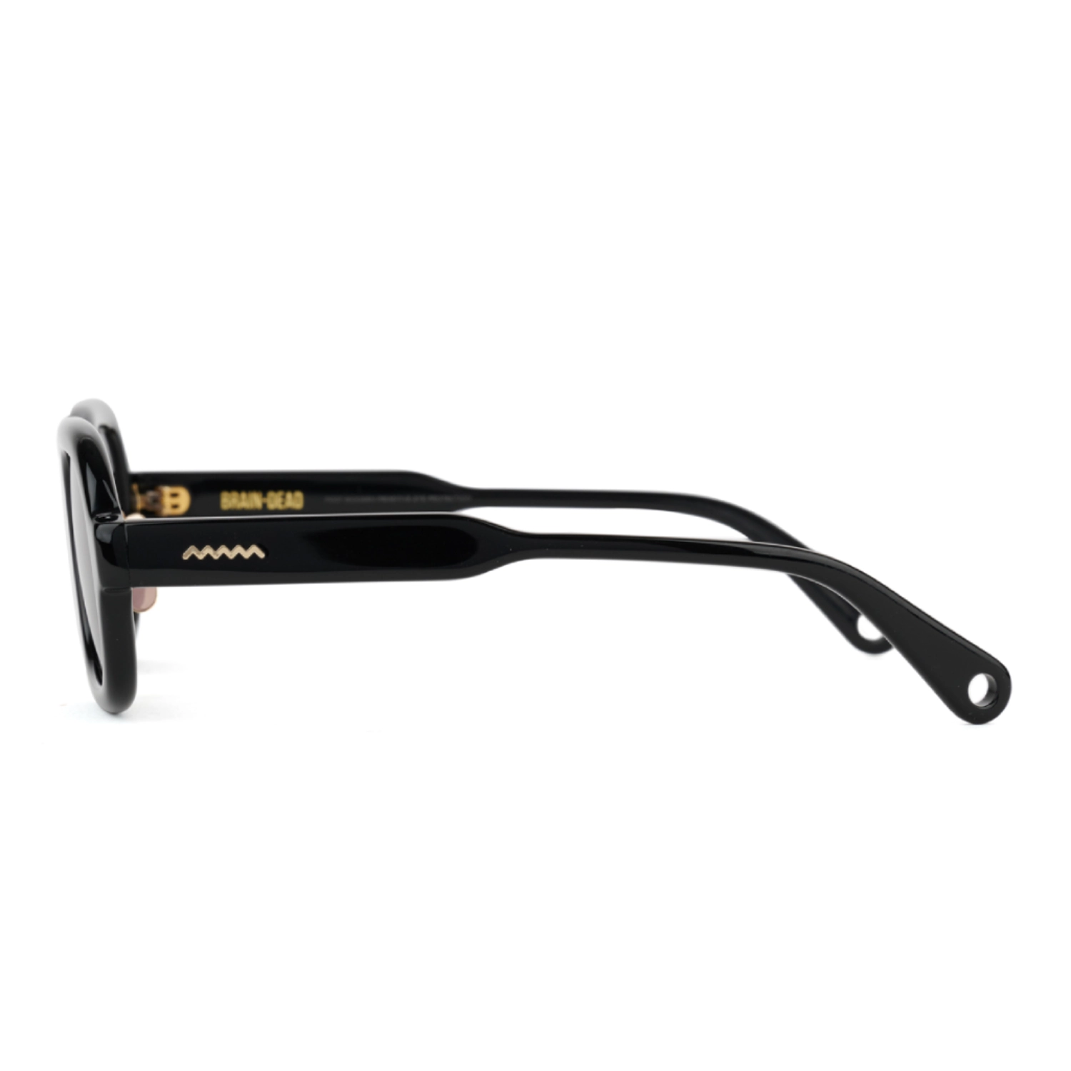 Brain Dead Newman Post Modern Primitive Eye Protection Black side view in a white background