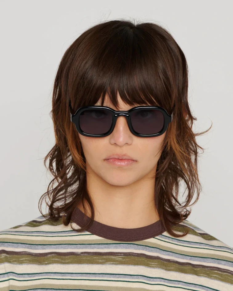 Brain Dead Newman Post Modern Primitive Eye Protection Black front view on model