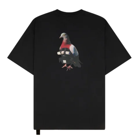 OAMC Peacemaker Loose Fit T-Shirt Pigeon Print Black back view in a white background