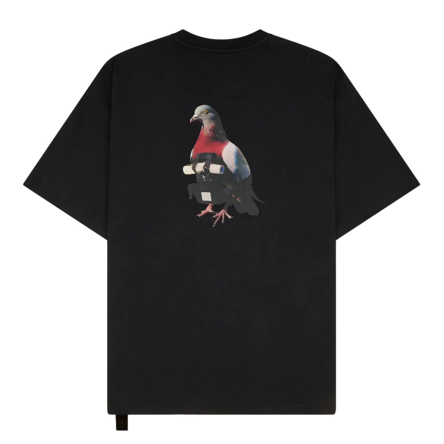 OAMC Peacemaker Loose Fit T-Shirt Pigeon Print Black back view in a white background