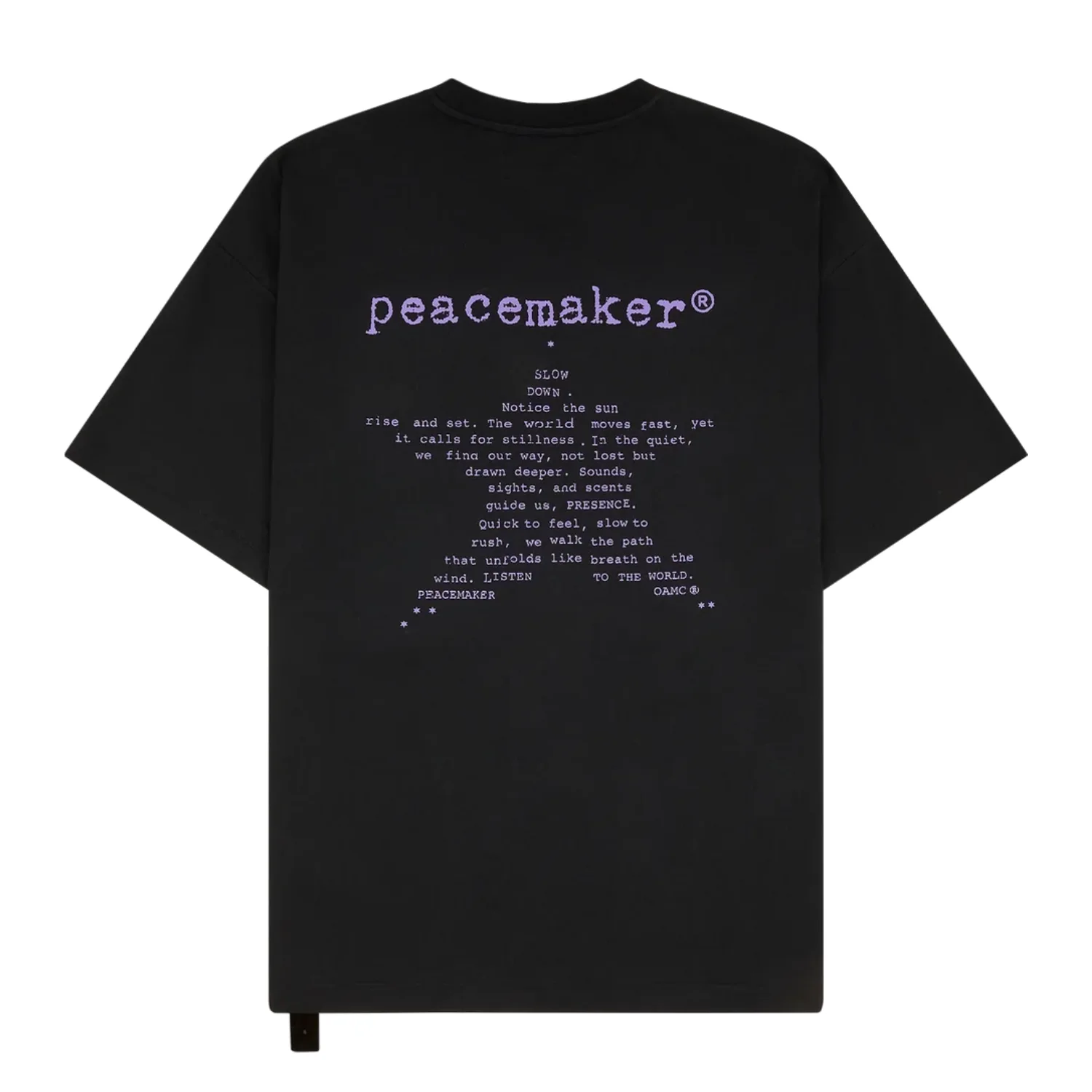OAMC Peacemaker T-Shirt Star Print Black back view in a white background