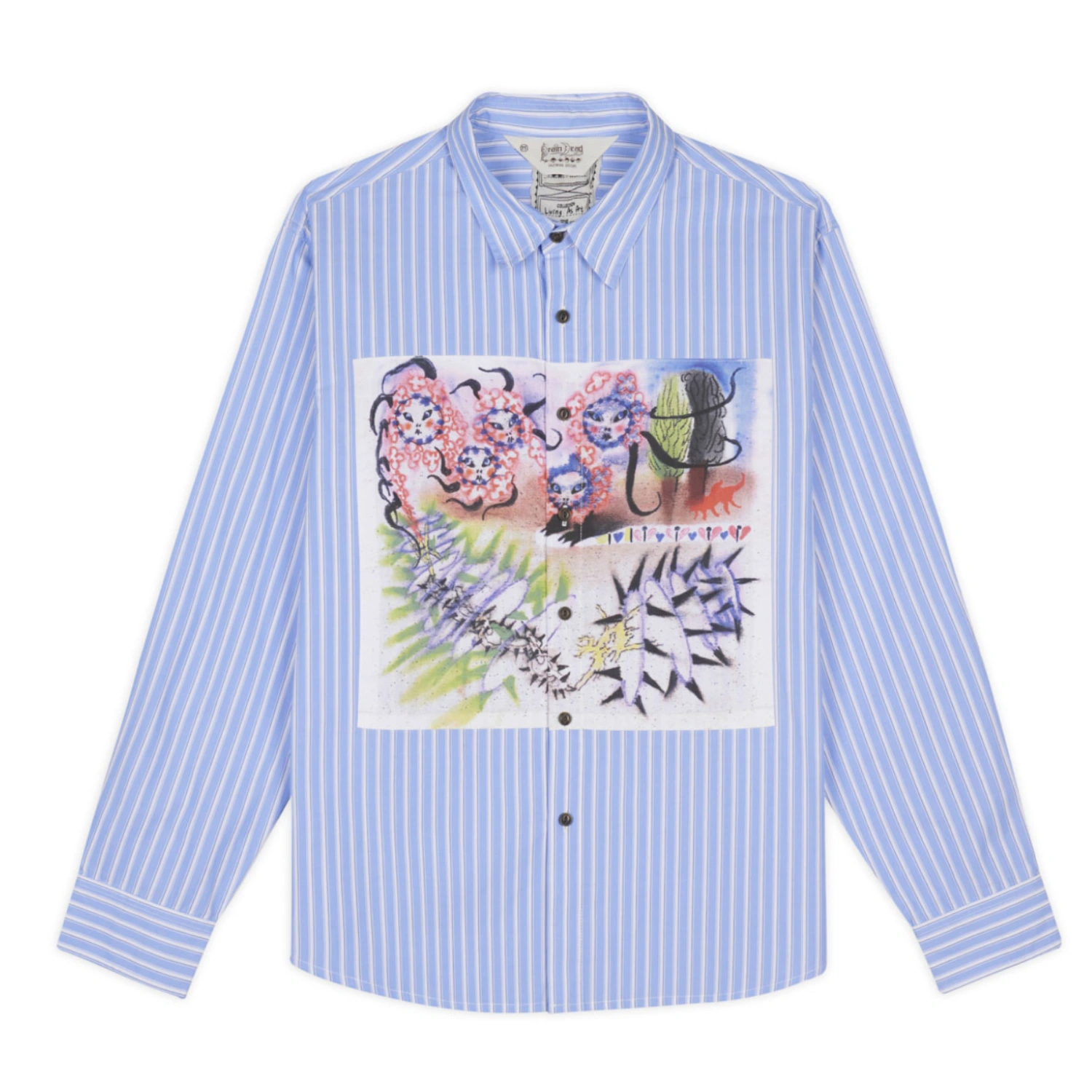 Brain Dead Omer Striped Oxford Button Up Shirt Blue front view in a white background