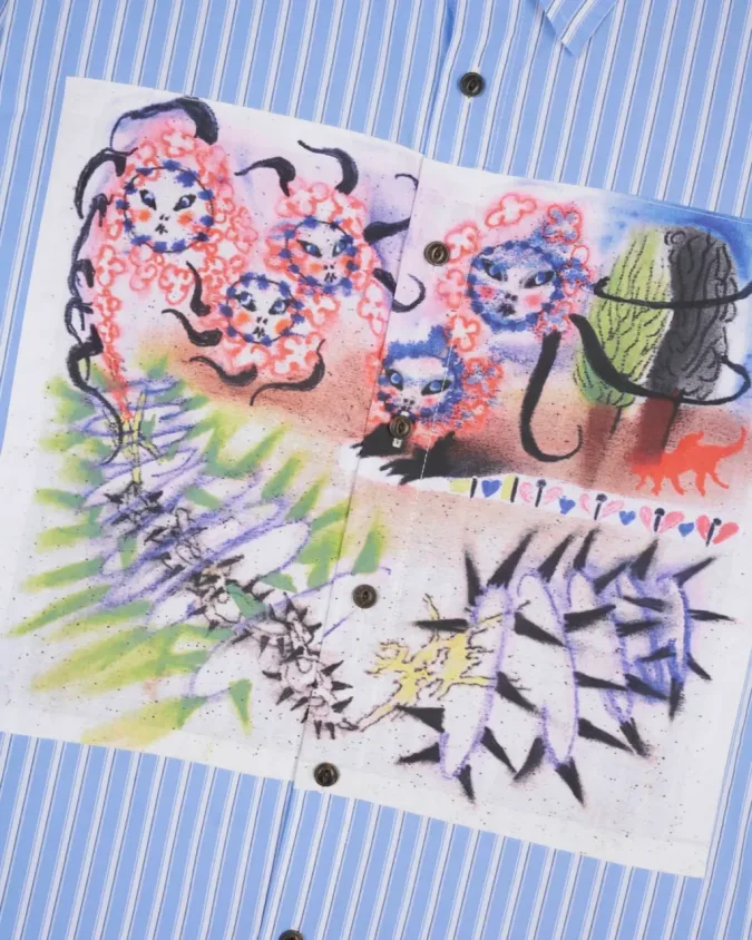 Brain Dead Omer Striped Oxford Button Up Shirt Blue front view detail