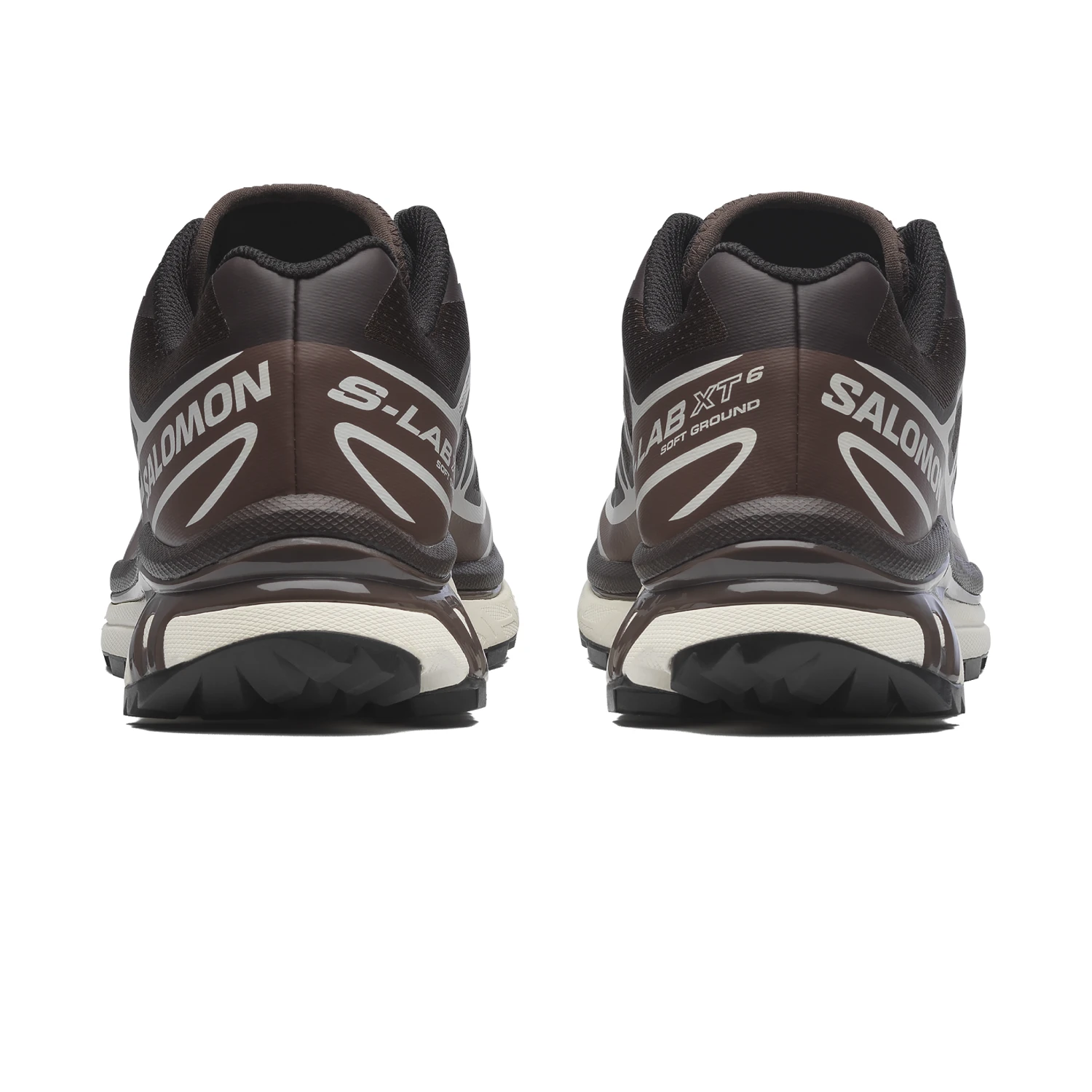 Salomon XT-6 Black Coffee/French Roast/Vanilla Ice back view in a white background