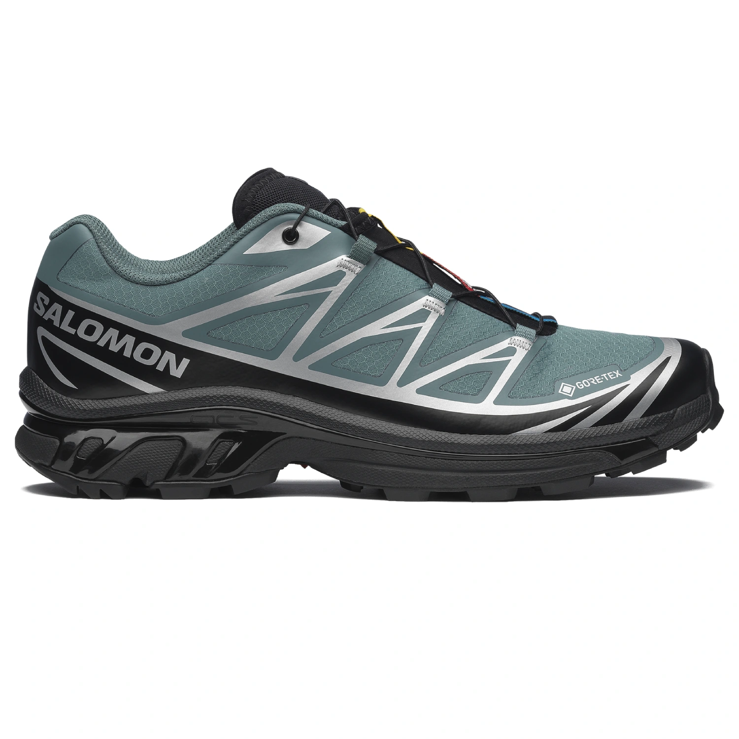 Salomon XT-6 GTX North Atlantic/Black/Ftw Silver side view in a white background