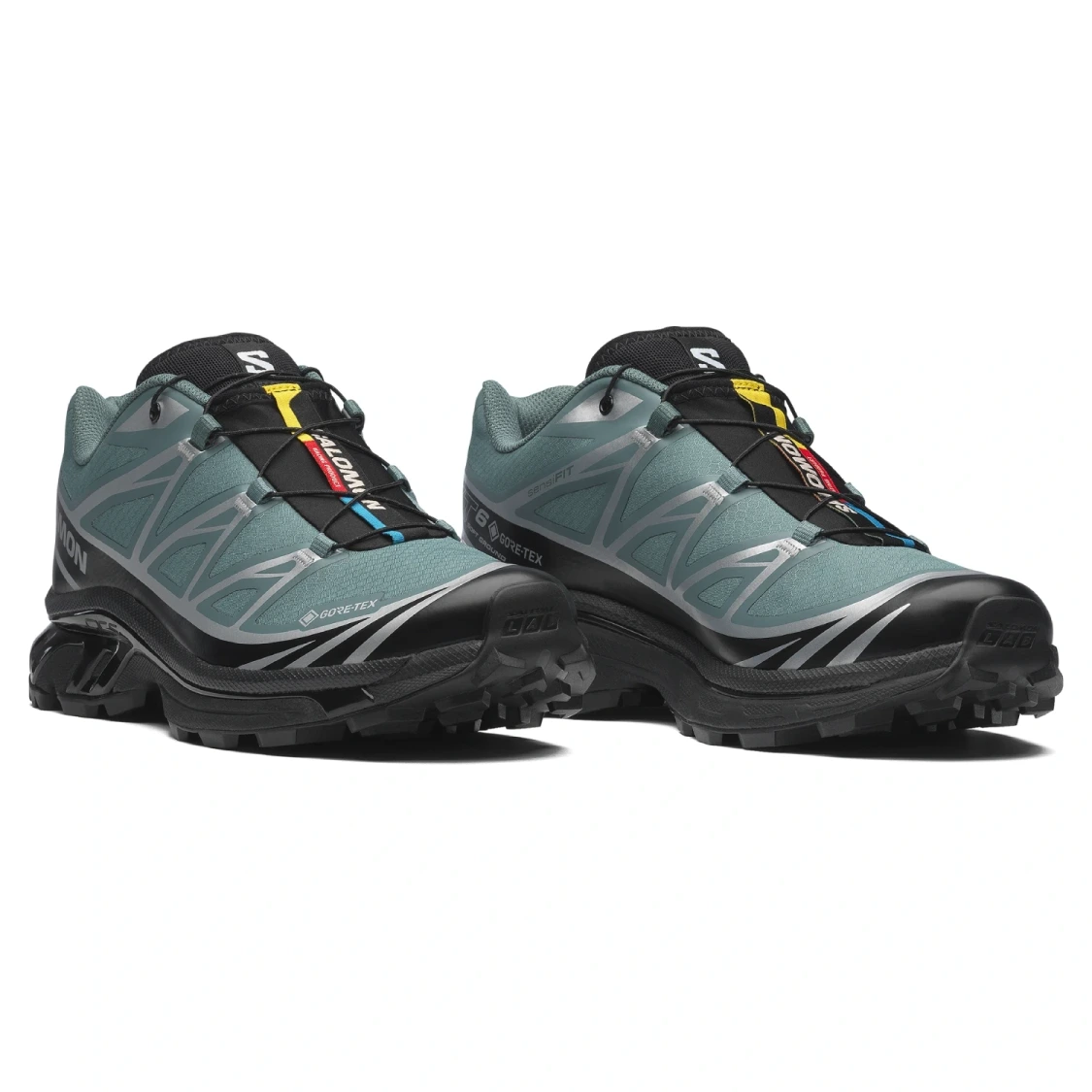 Salomon XT-6 GTX North Atlantic/Black/Ftw Silver side view in a white background