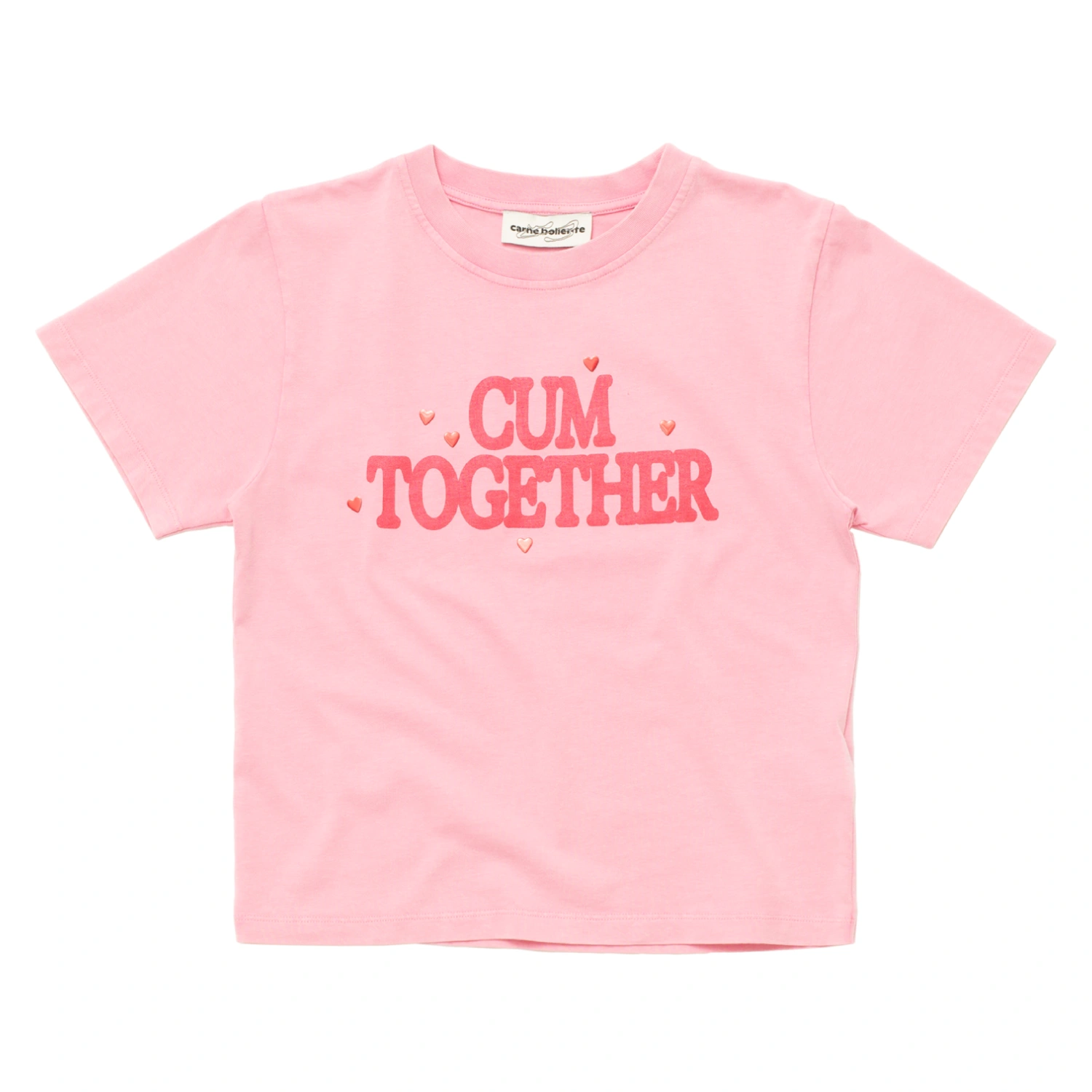 Carne Bollente Love Together Cropped T-Shirt Off-Pink front view in a white background