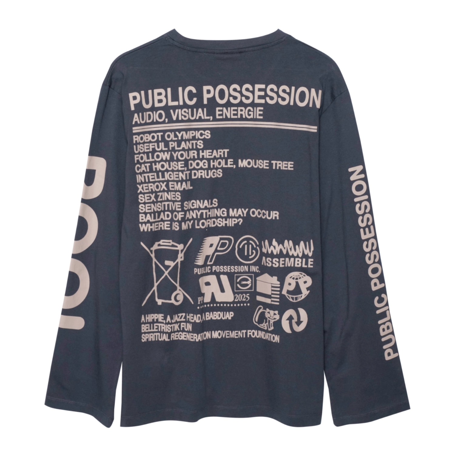 Public Possession Planet PP Longsleeve India Ink back view in a white background