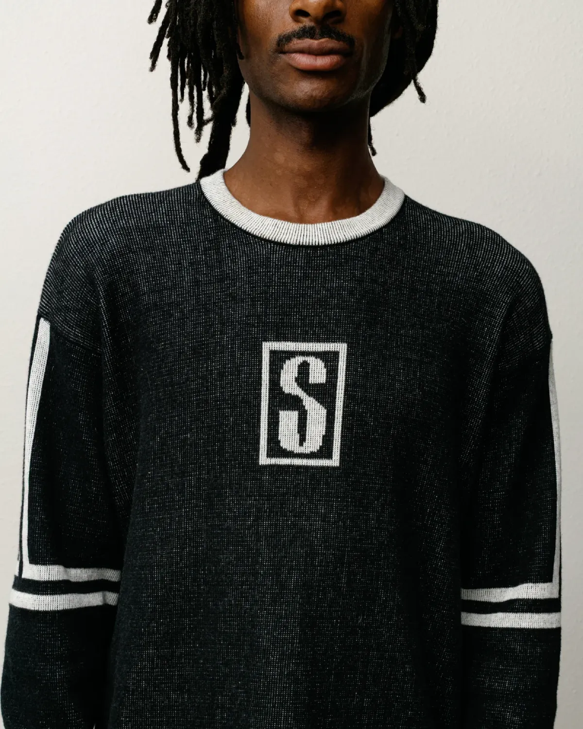 Stüssy Alpine Sweater Black front view on model