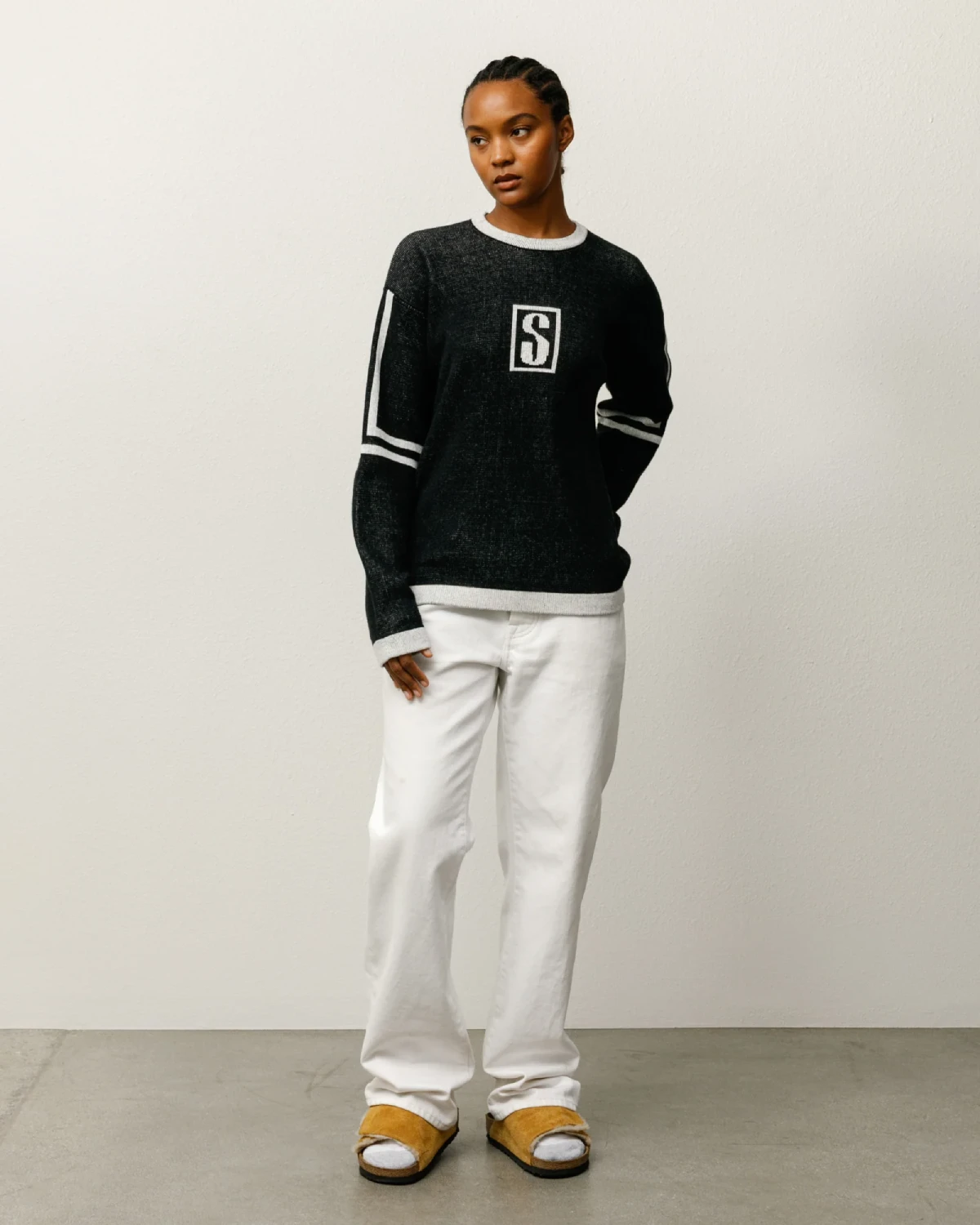 Stüssy Alpine Sweater Black front view on model