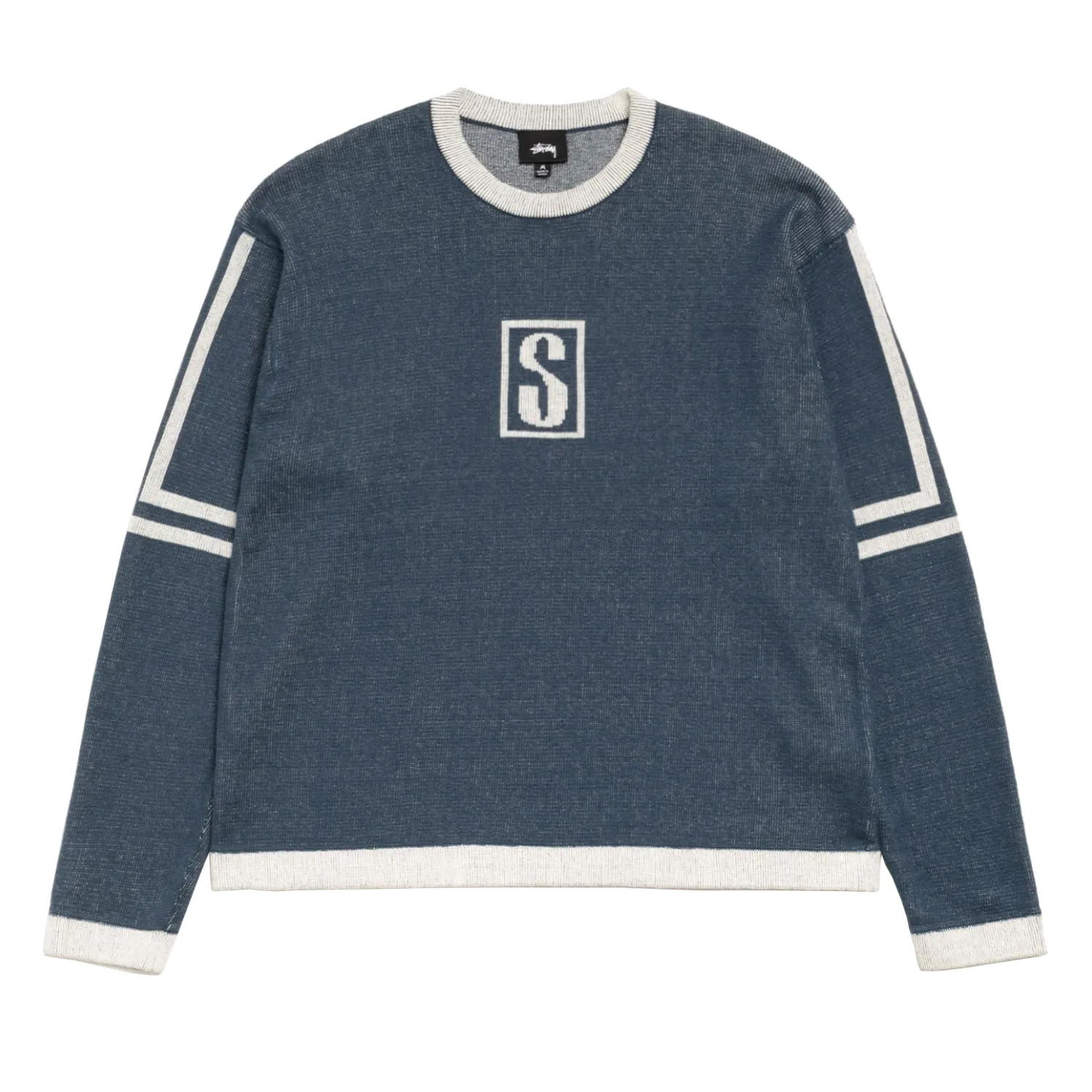 Stüssy Alpine Sweater Blue front view in a white background