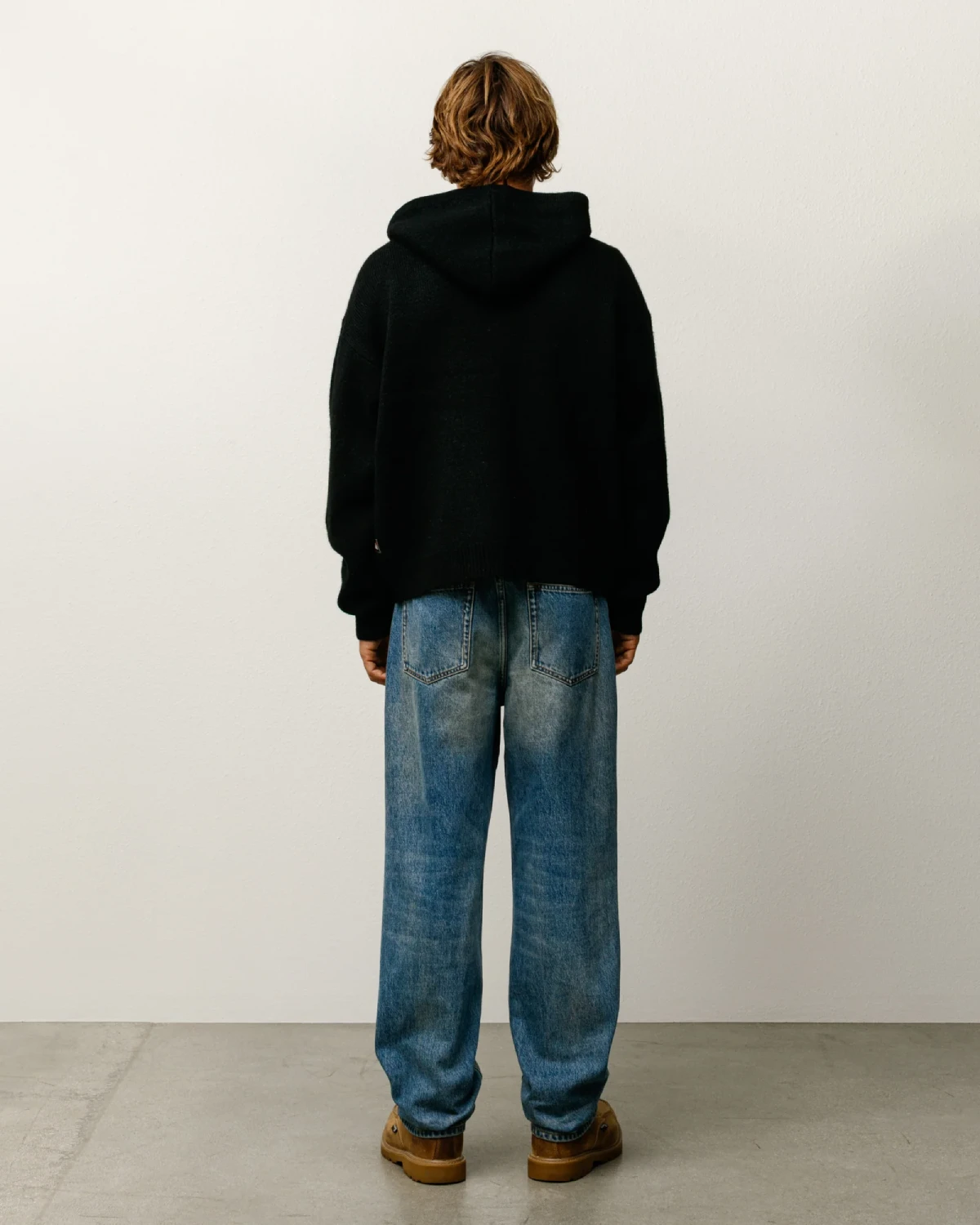 Stüssy Quarter Zip Sweater Hood Black back view on model