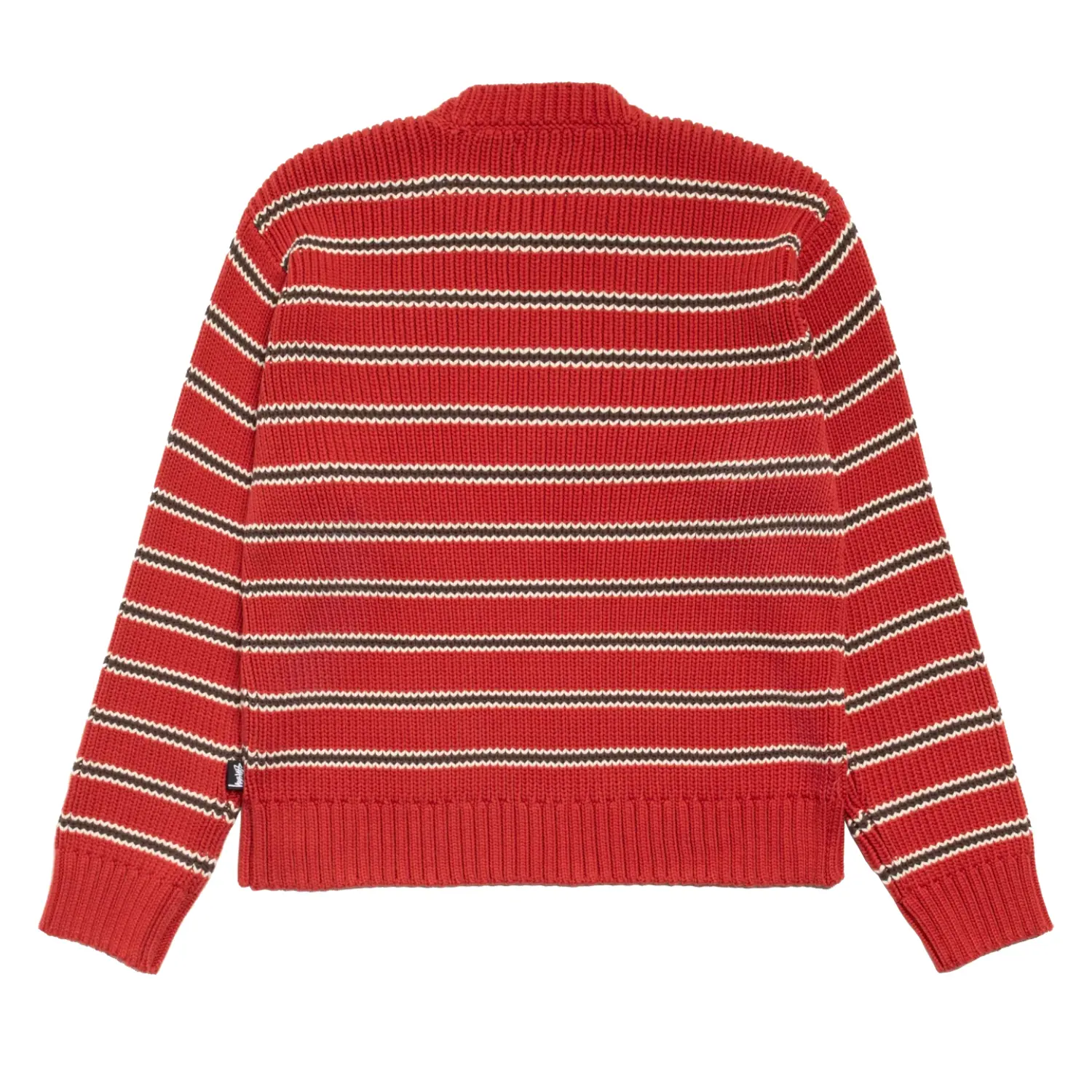 Stüssy Stripe Knit Crew Brick back view in a white background