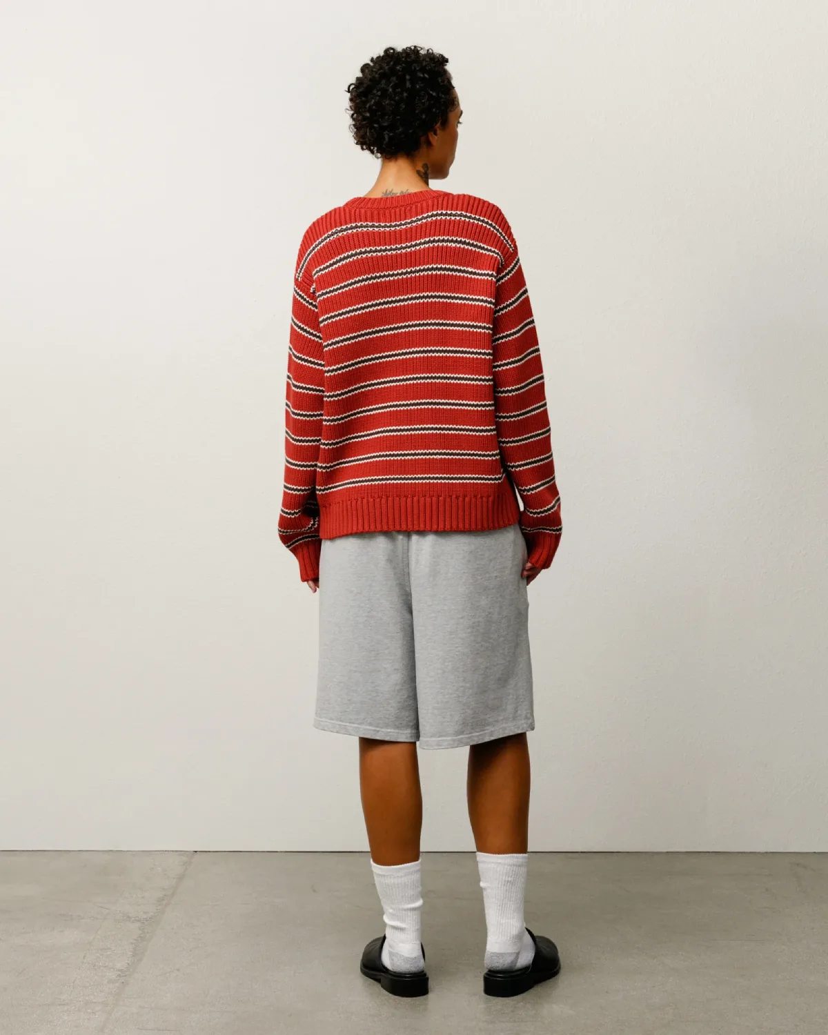 Stüssy Stripe Knit Crew Brick back view on model