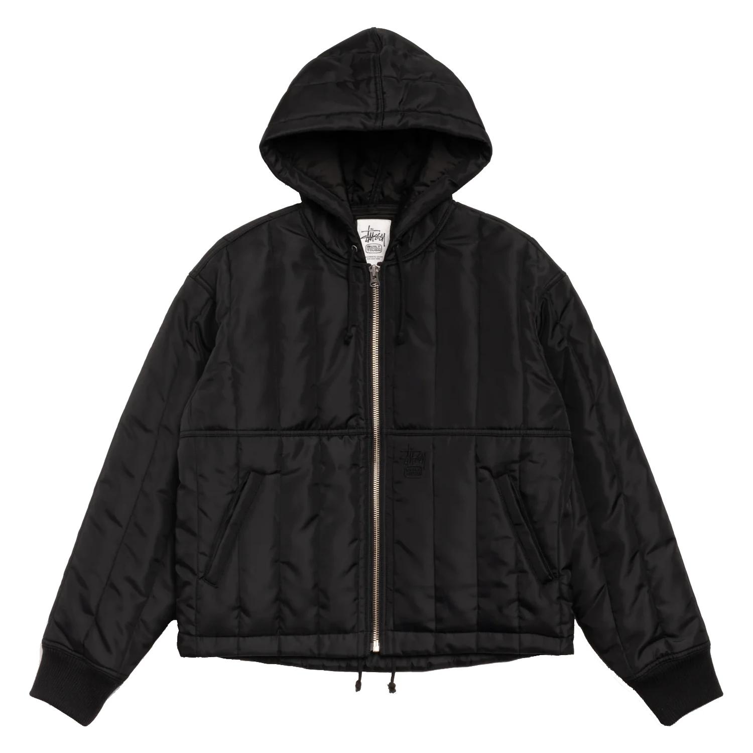 Stüssy Work Jacket Quilted Nylon Black front view in a white background