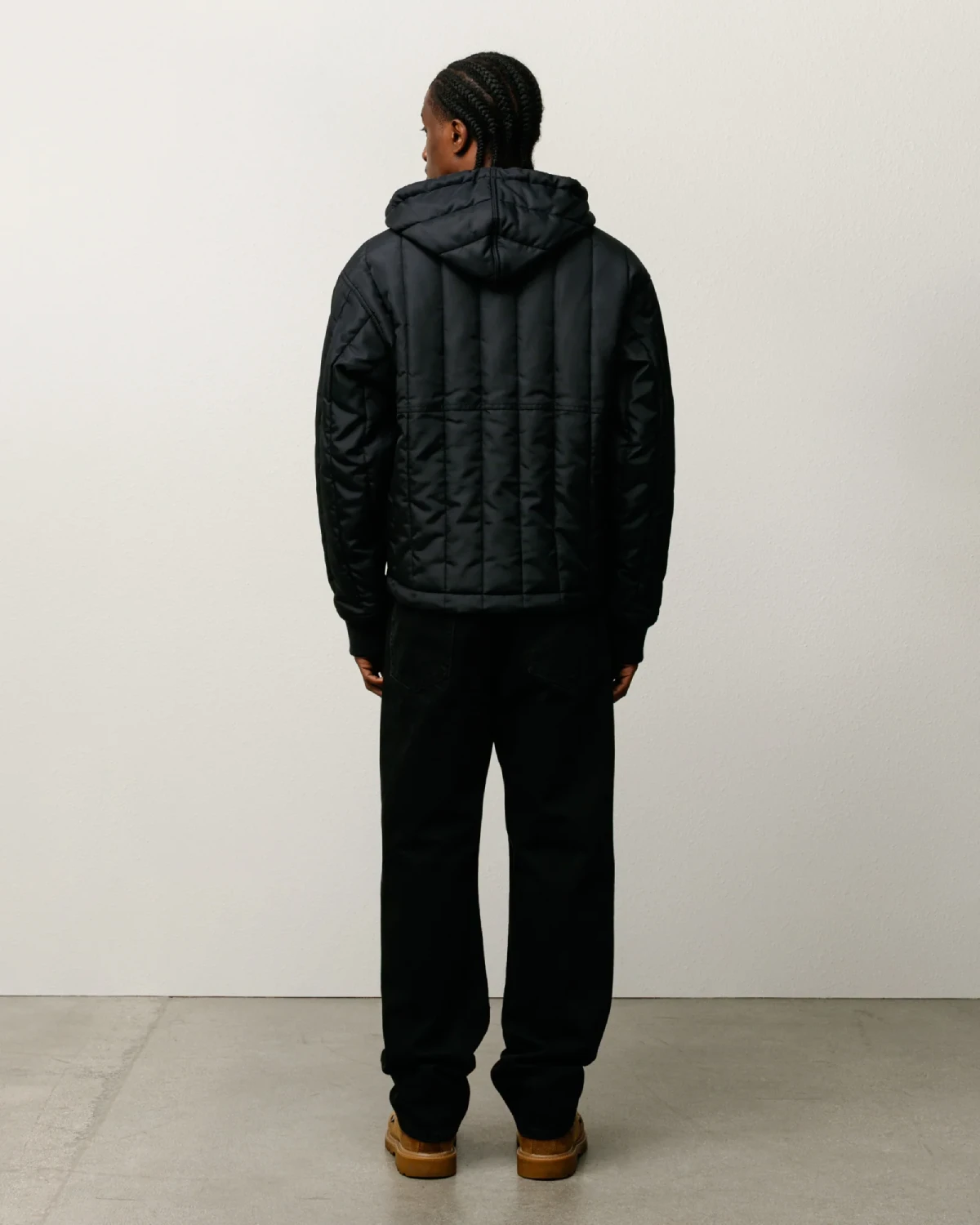 Stüssy Work Jacket Quilted Nylon Black back view on model
