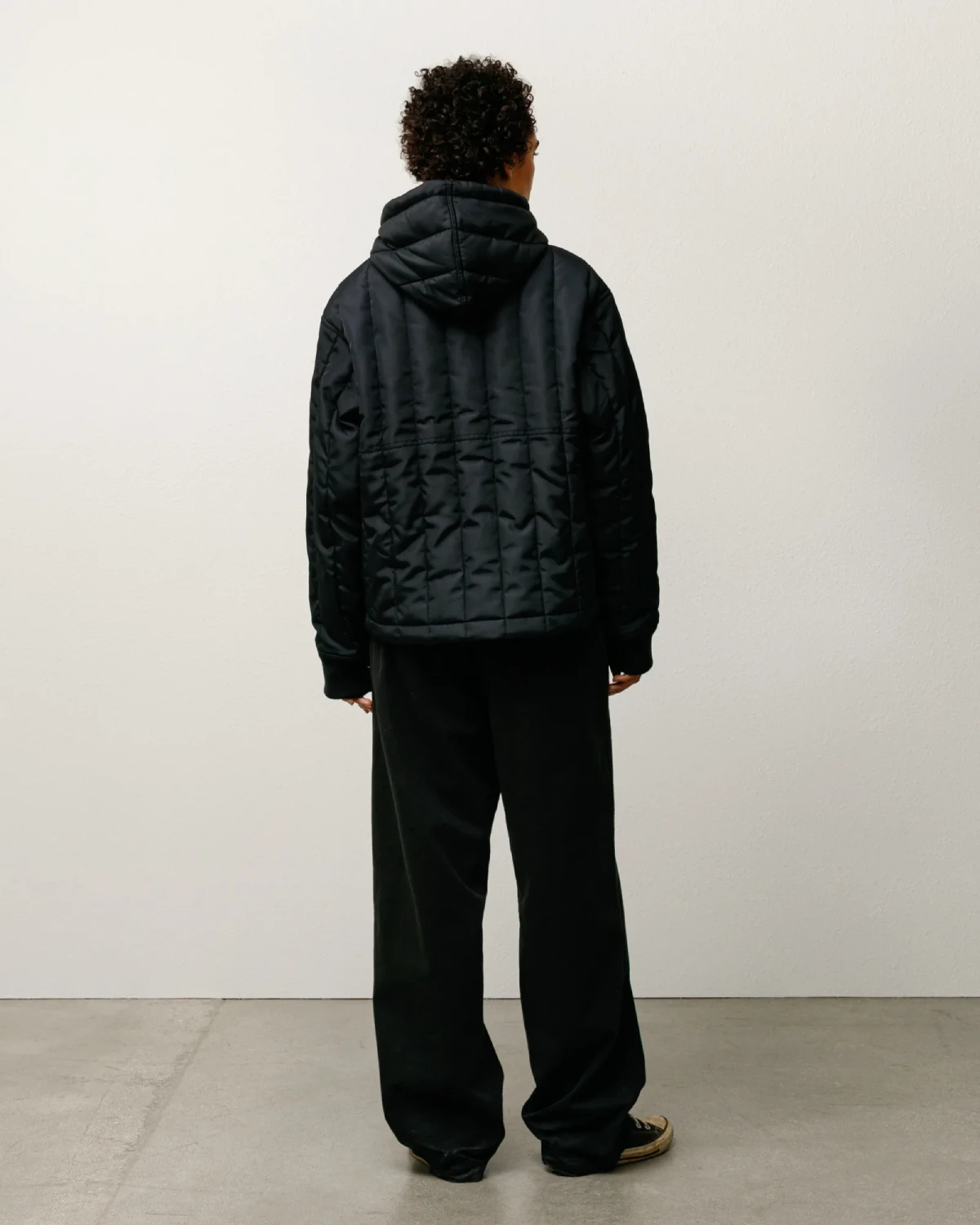 Stüssy Work Jacket Quilted Nylon Black back view on model
