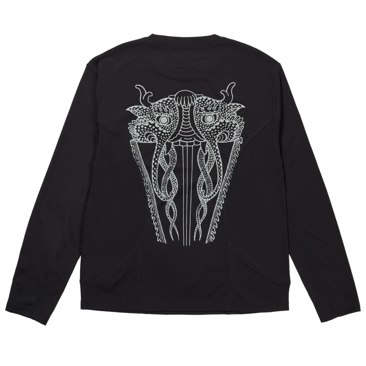 The Trilogy Tapes 3M Winter Running Top Black back view in a white background