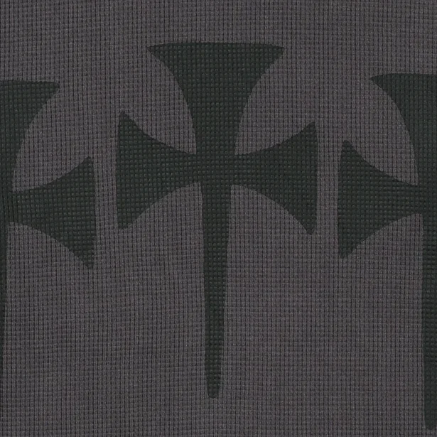 The Trilogy Tapes Three Cross Waffle Longsleeve Charcoal front view detail in a white background