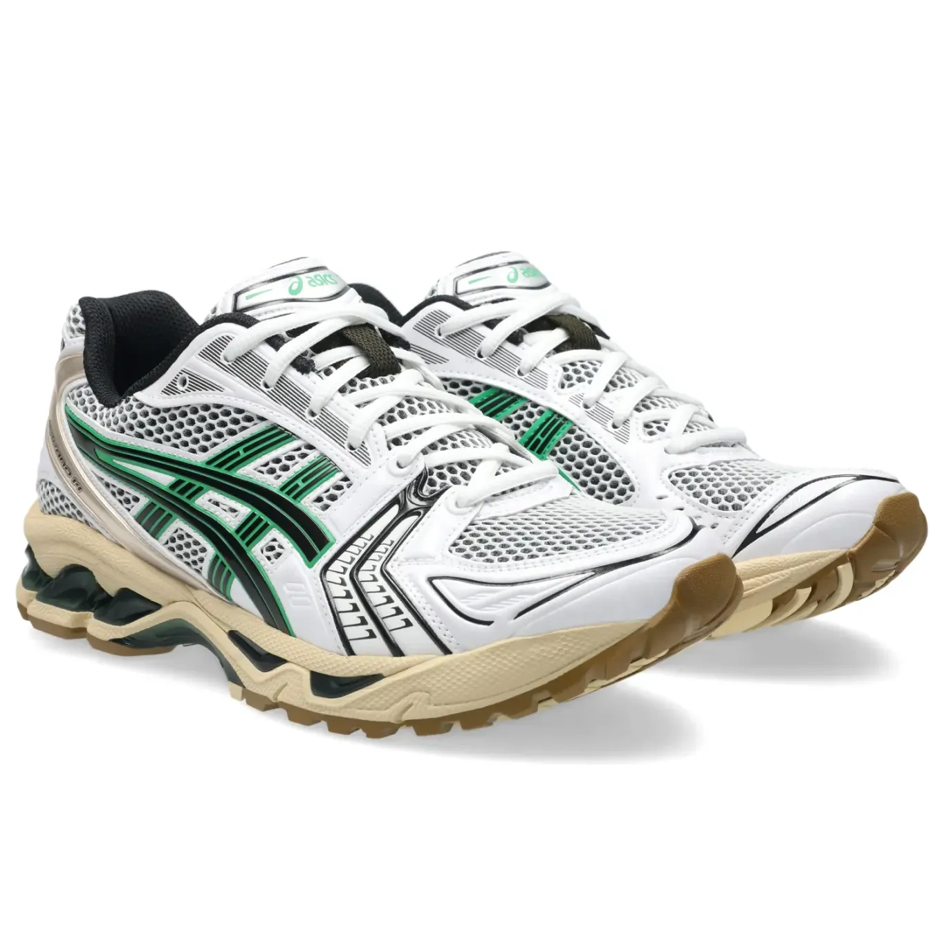 Asics Gel-Kayano 14 White/Hinoki Beige side view in a white background