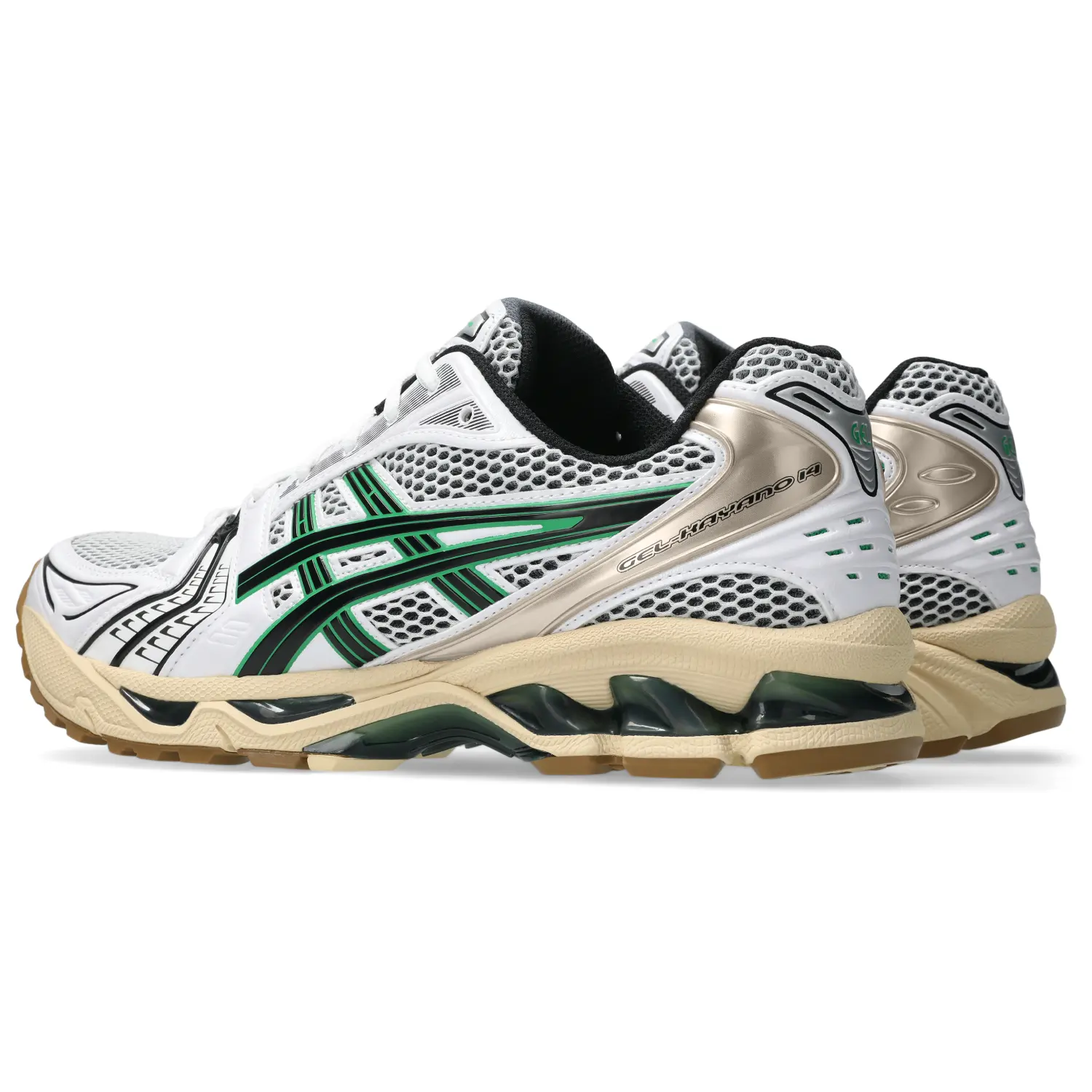 Asics Gel-Kayano 14 White/Hinoki Beige side view in a white background