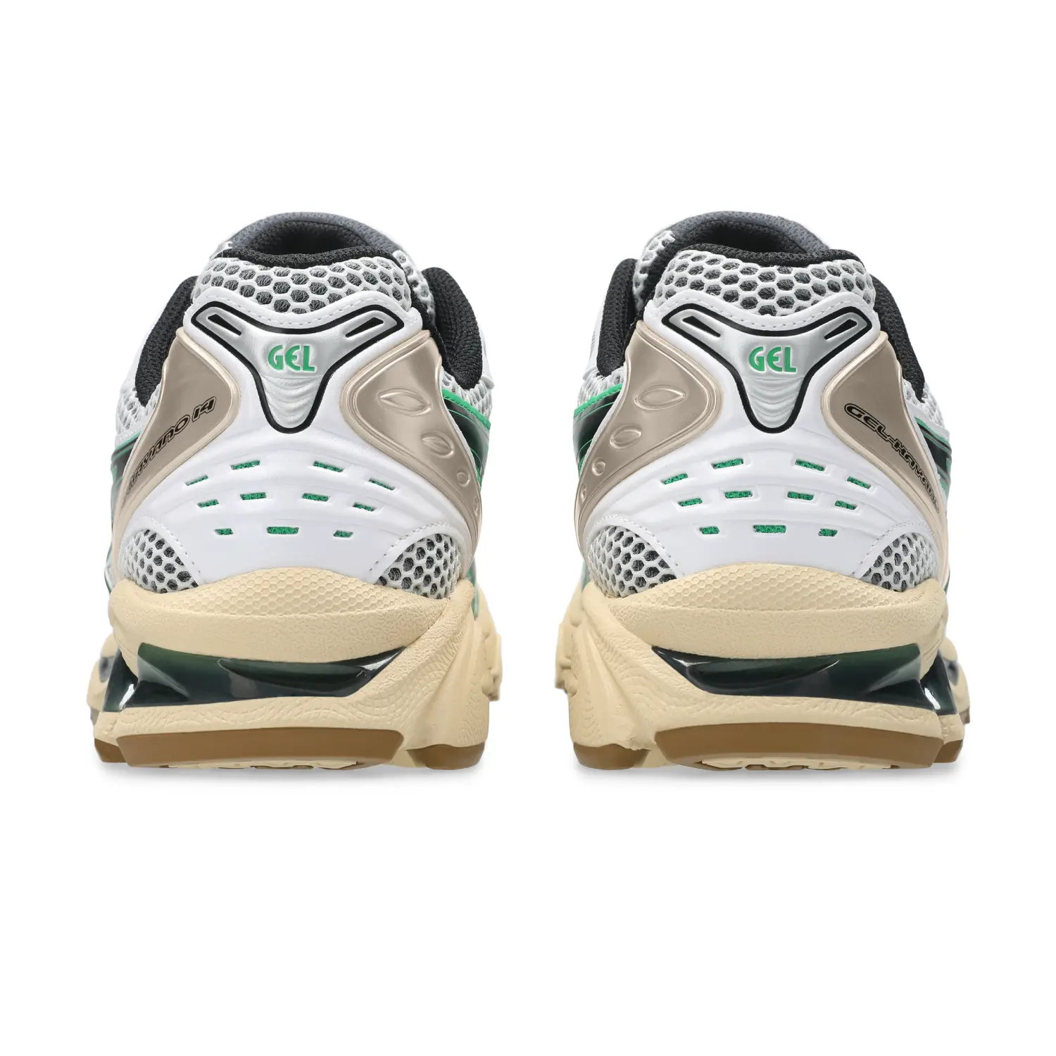 Asics Gel-Kayano 14 White/Hinoki Beige back view in a white background