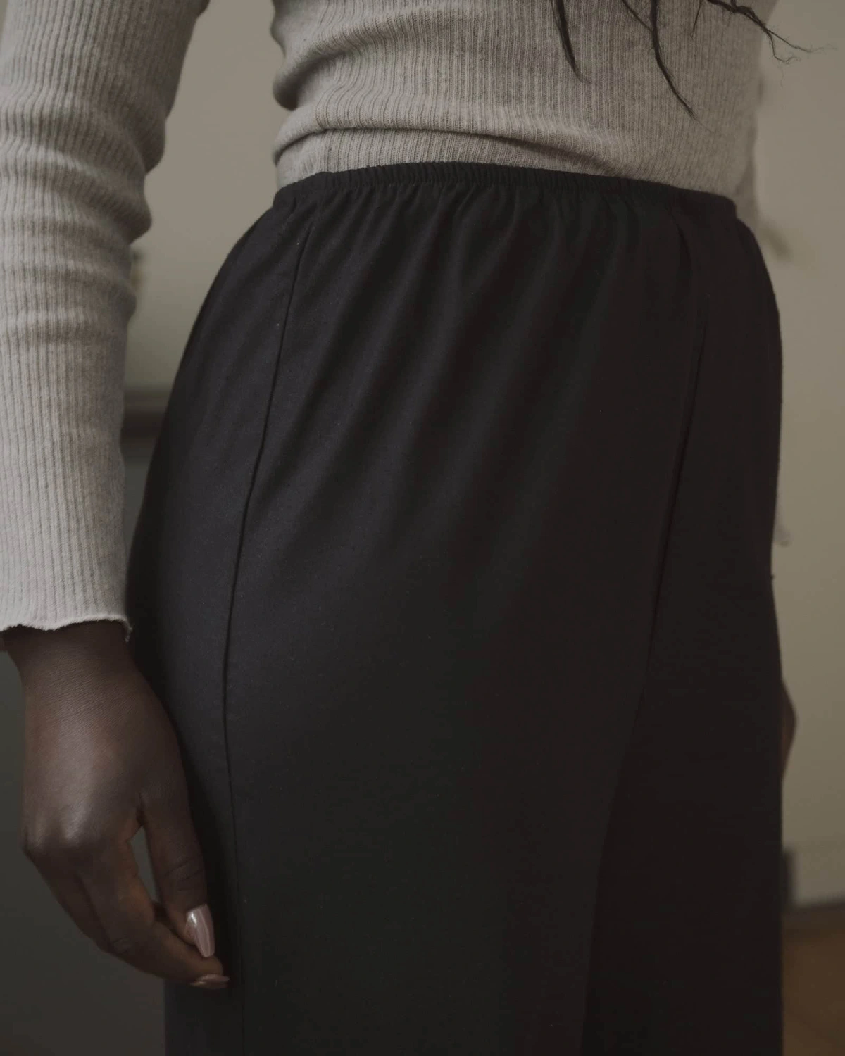 Baserange Stoa Pants Black side view detail on model