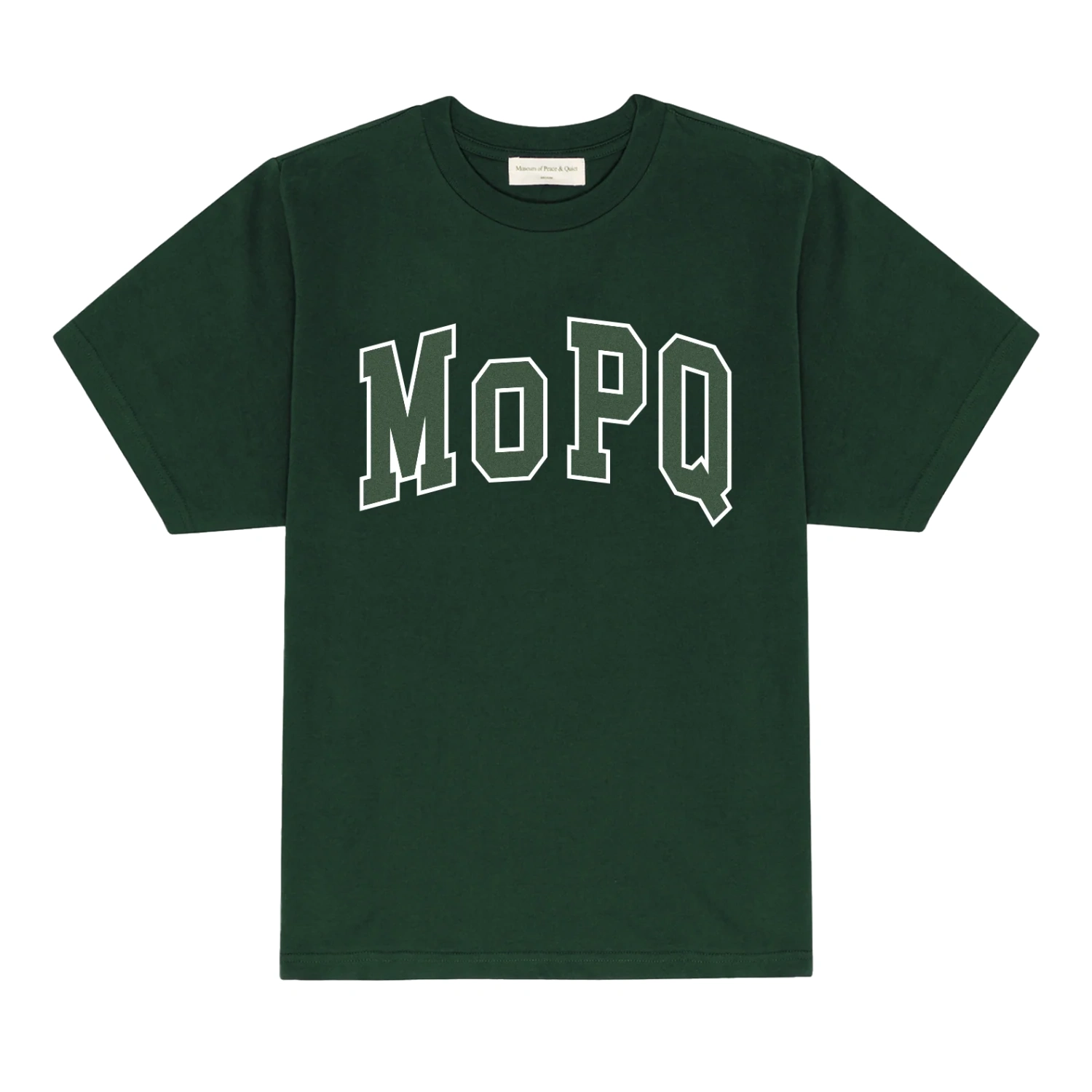 MoP&Q University T-Shirt Forest front view in a white background