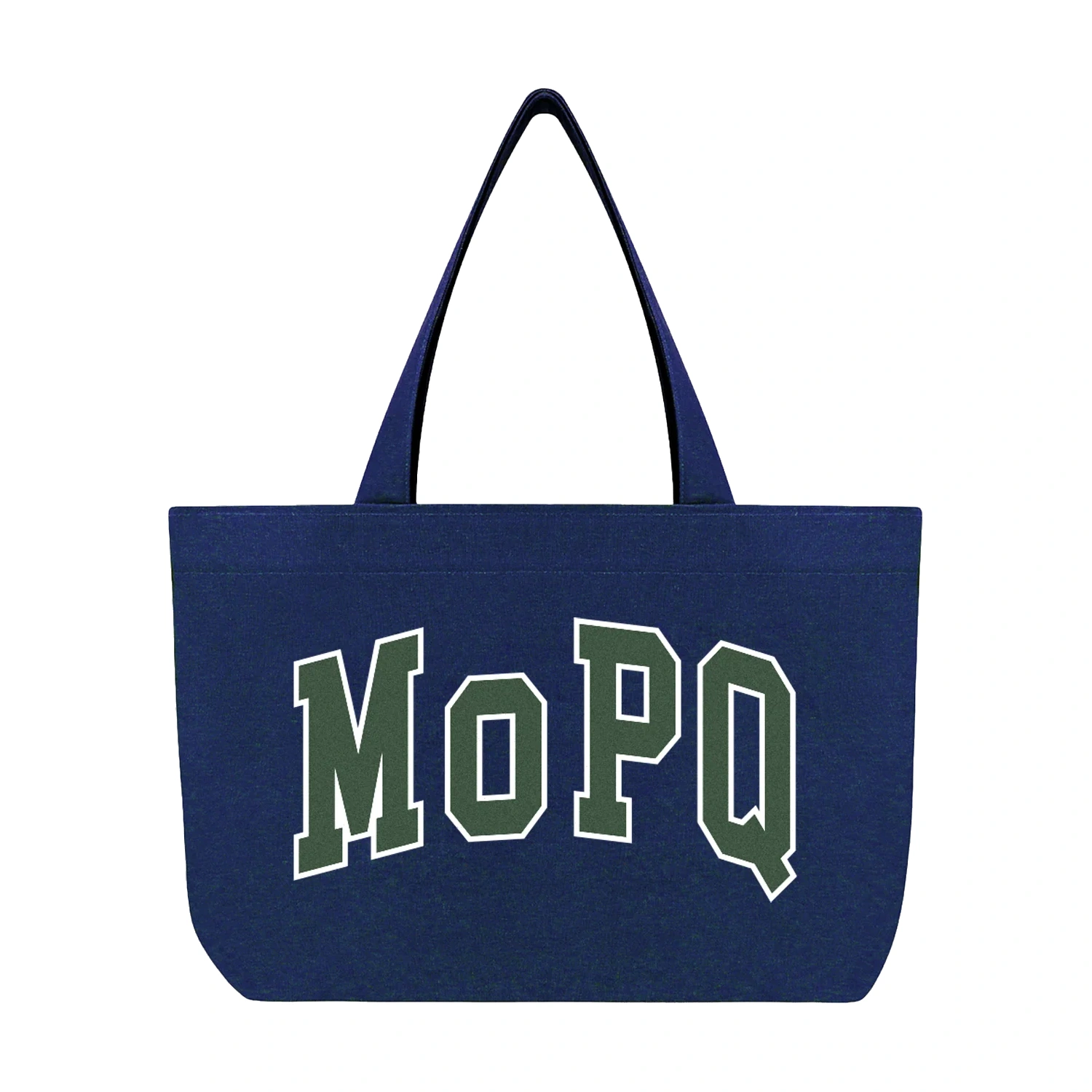 MoP&Q University Tote Navy front view in a white background