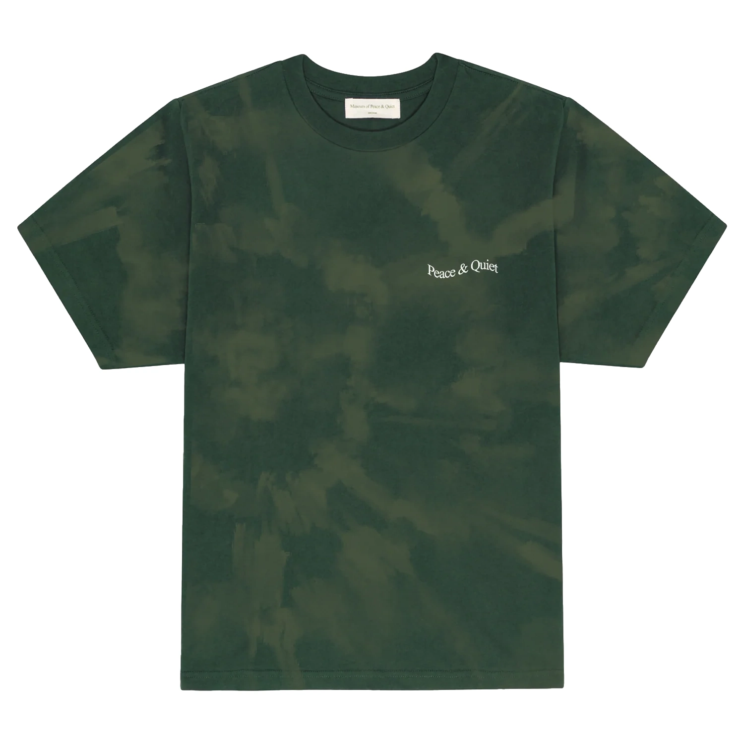 MoP&Q Wordmark Tye Dye T-Shirt Forest front view in a white background
