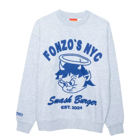 Public Possession Fonzo's Crewneck Heather Grey front view in a white background