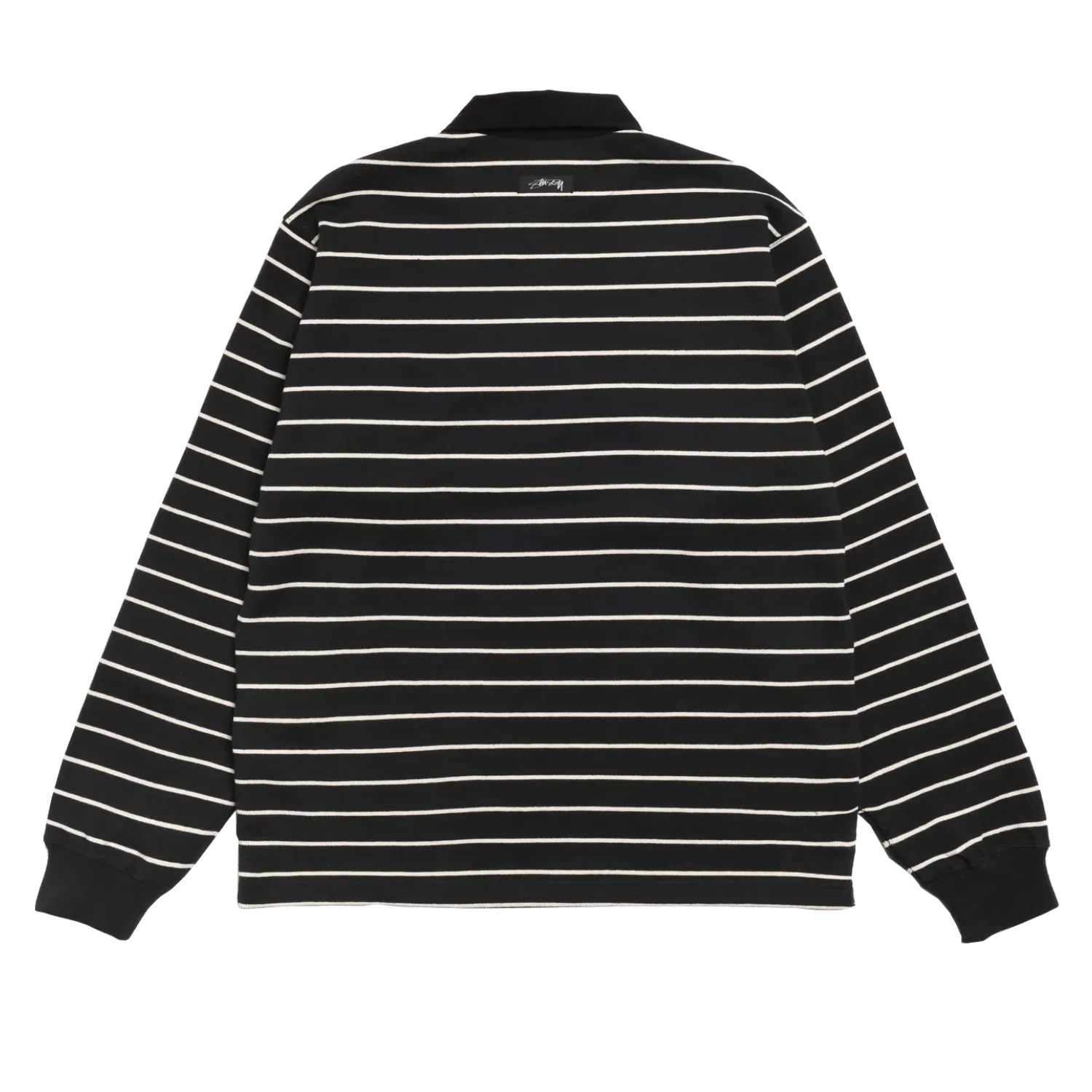 Stüssy Pin Striped Rugby Black back view in a white background