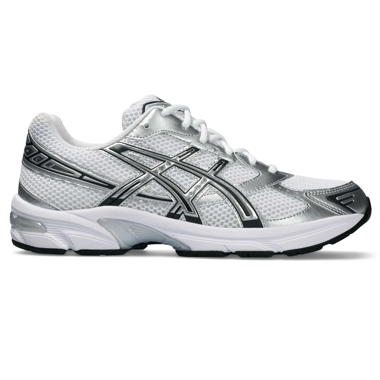 Asics Gel-1130 White/Pure Silver side view in a white background