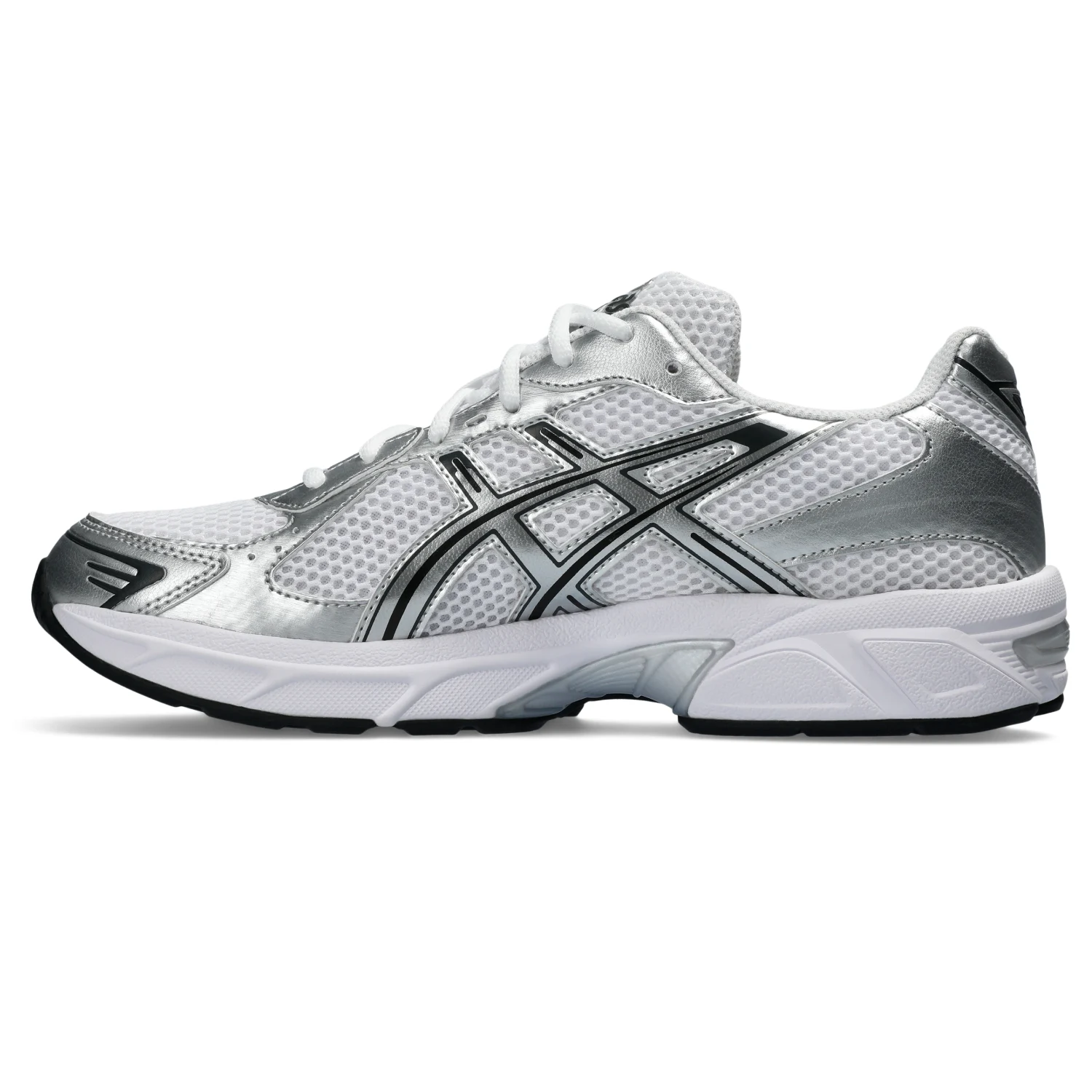 Asics Gel-1130 White/Pure Silver side view in a white background