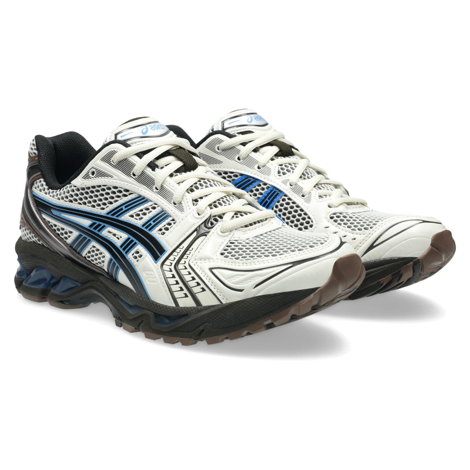 Asics Gel-Kayano 14 Cream/Blue Coast side view in a white background