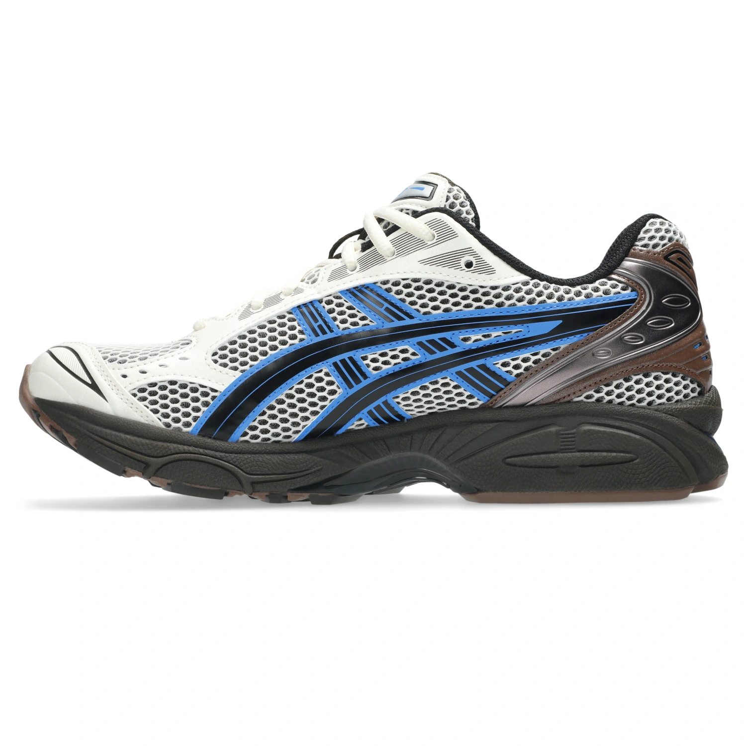 Asics Gel-Kayano 14 Cream/Blue Coast side view in a white background