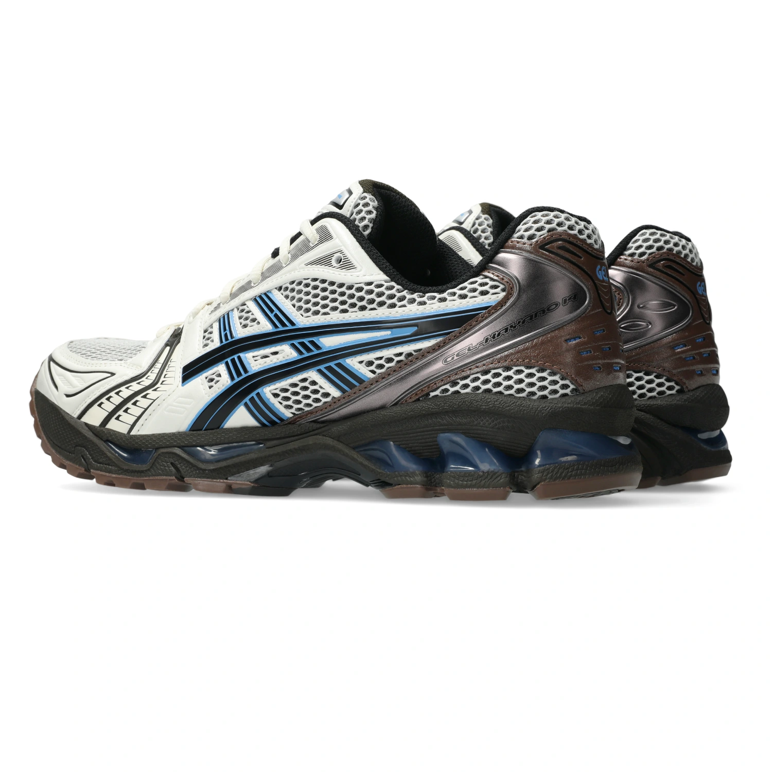Asics Gel-Kayano 14 Cream/Blue Coast side view in a white background