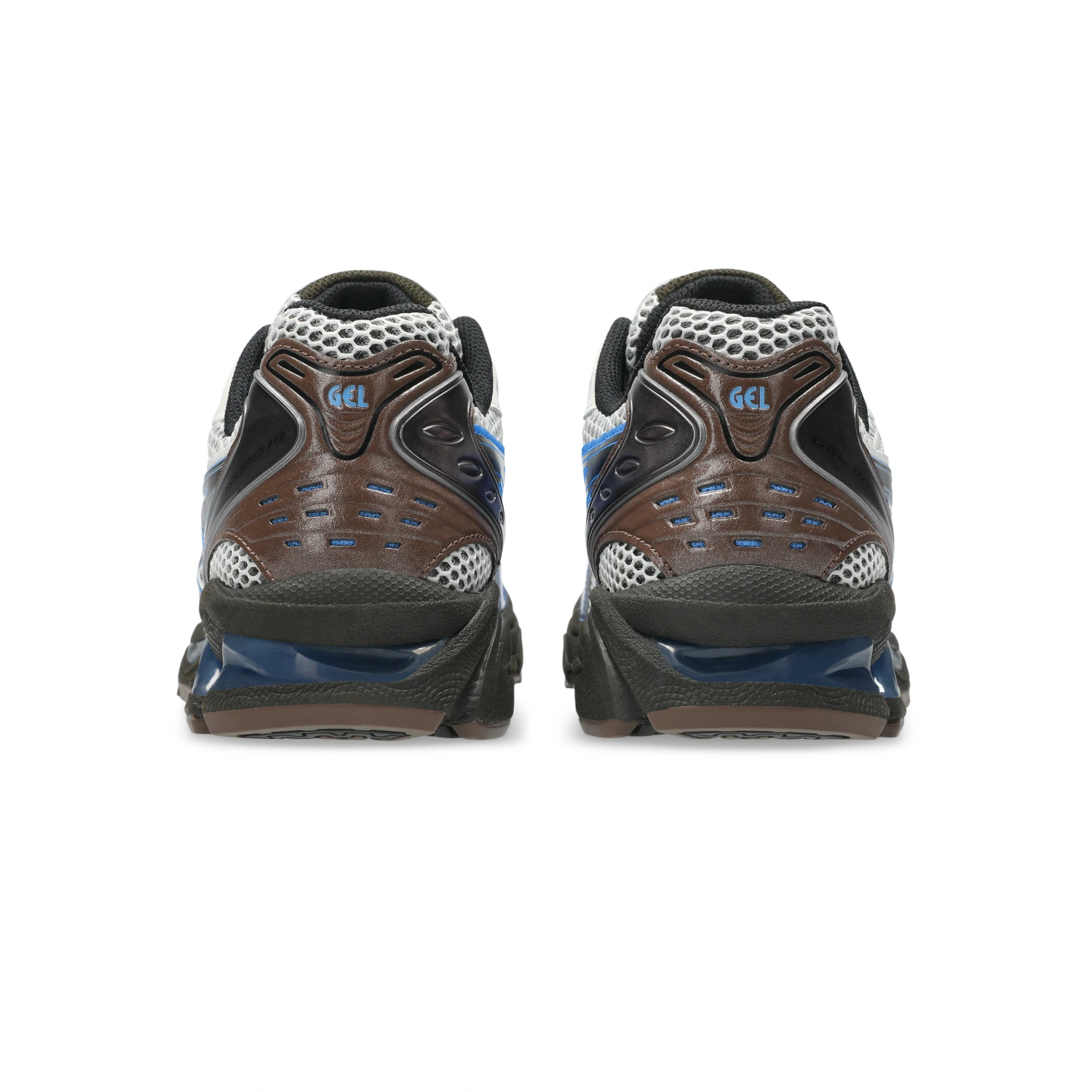 Asics Gel-Kayano 14 Cream/Blue Coast back view in a white background