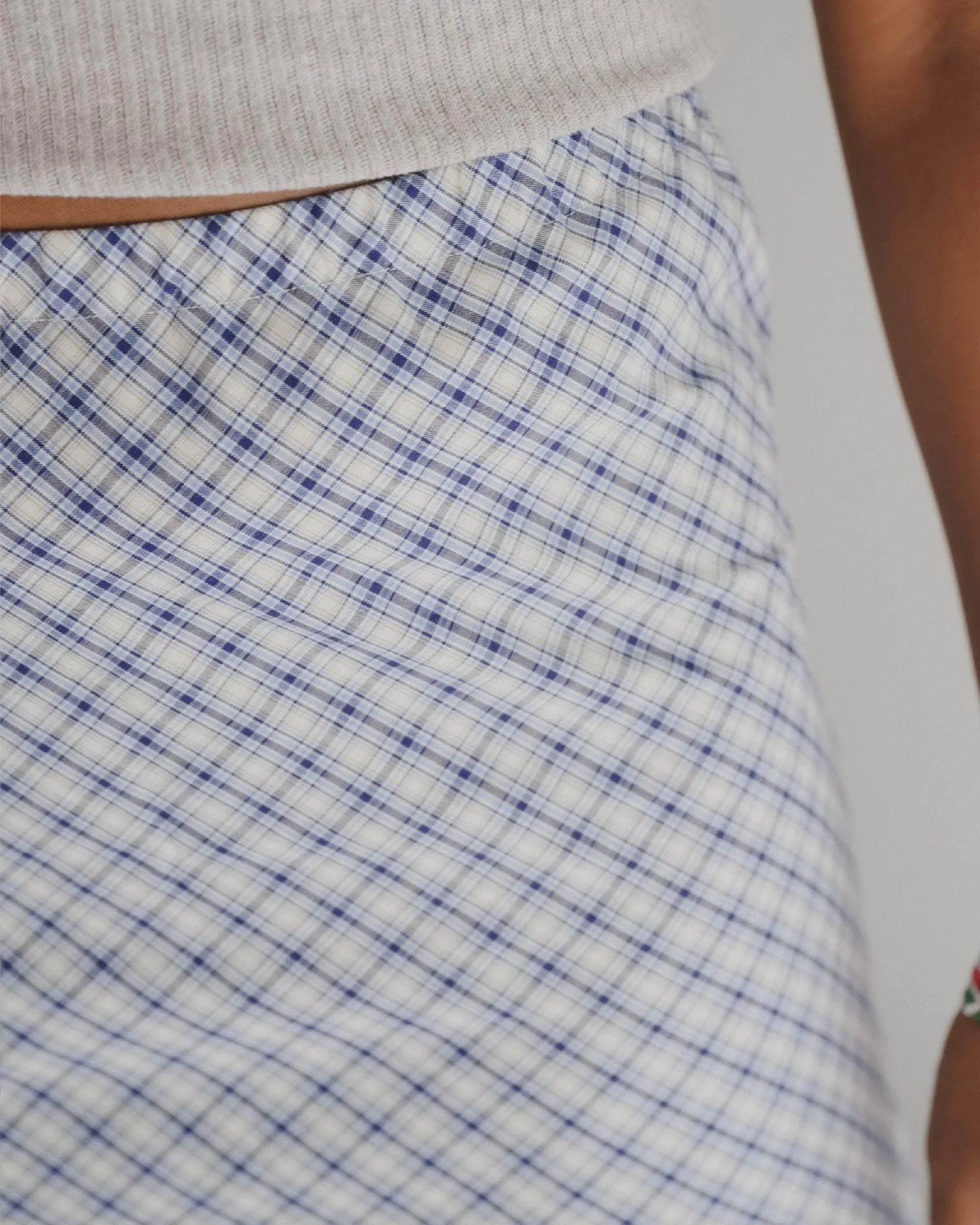 Baserange Larva Skirt Blue Check front view detail