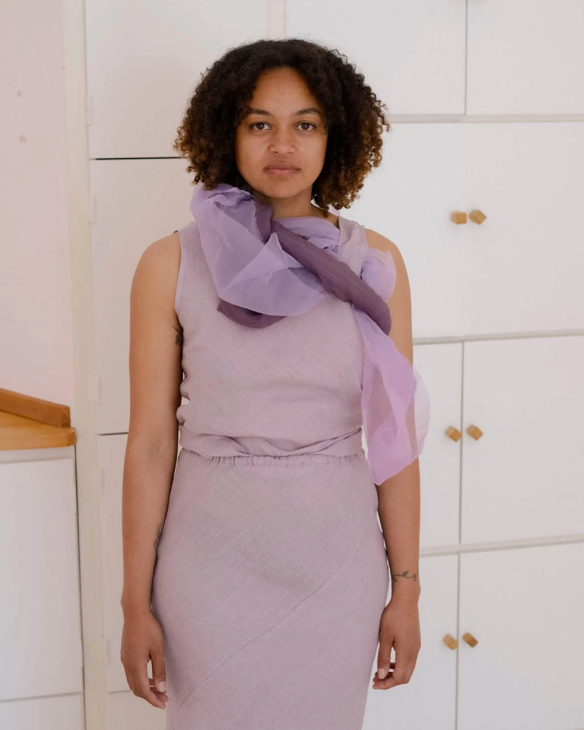 Baserange Larva Skirt Mori Purple front view on model