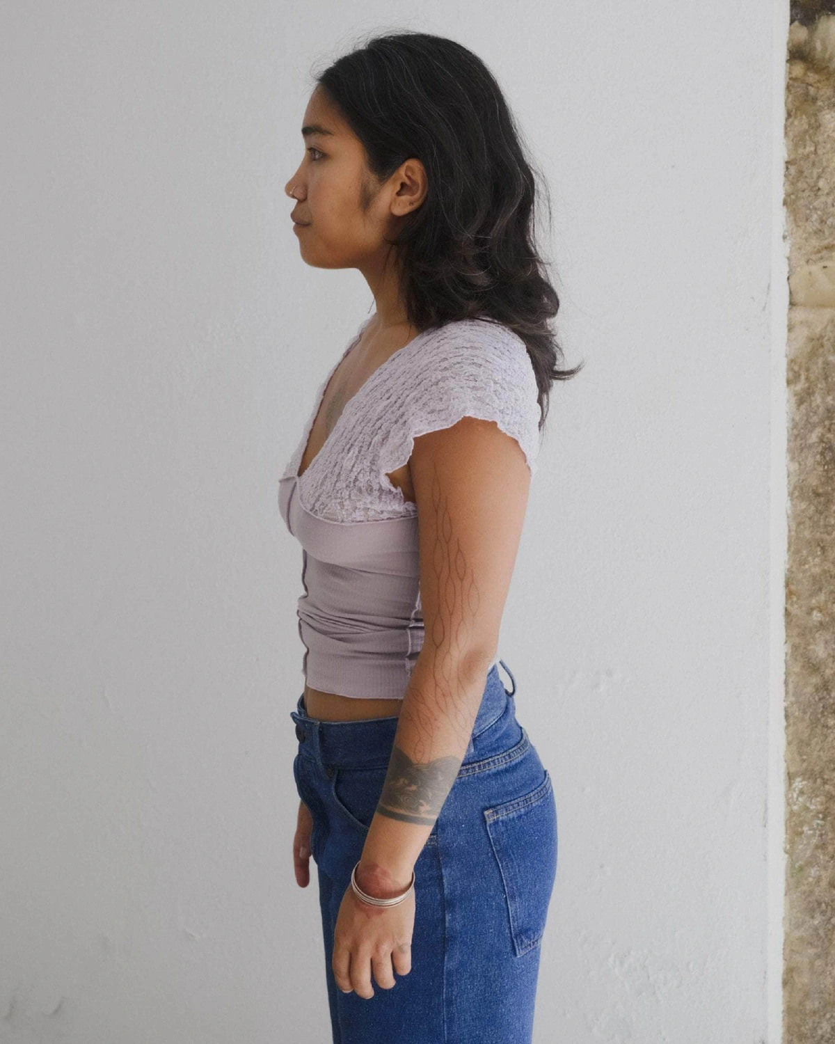 Baserange Nehru Tank Cylin/Verve Purple side view on model