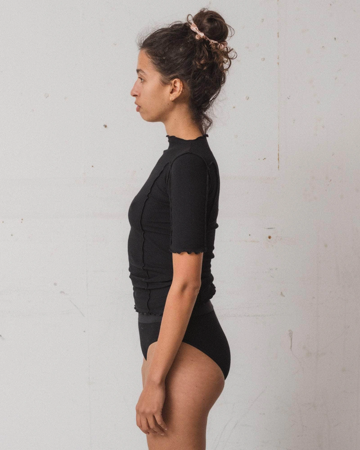 Baserange Omato 3/4 Tee Shirt Black side view on model