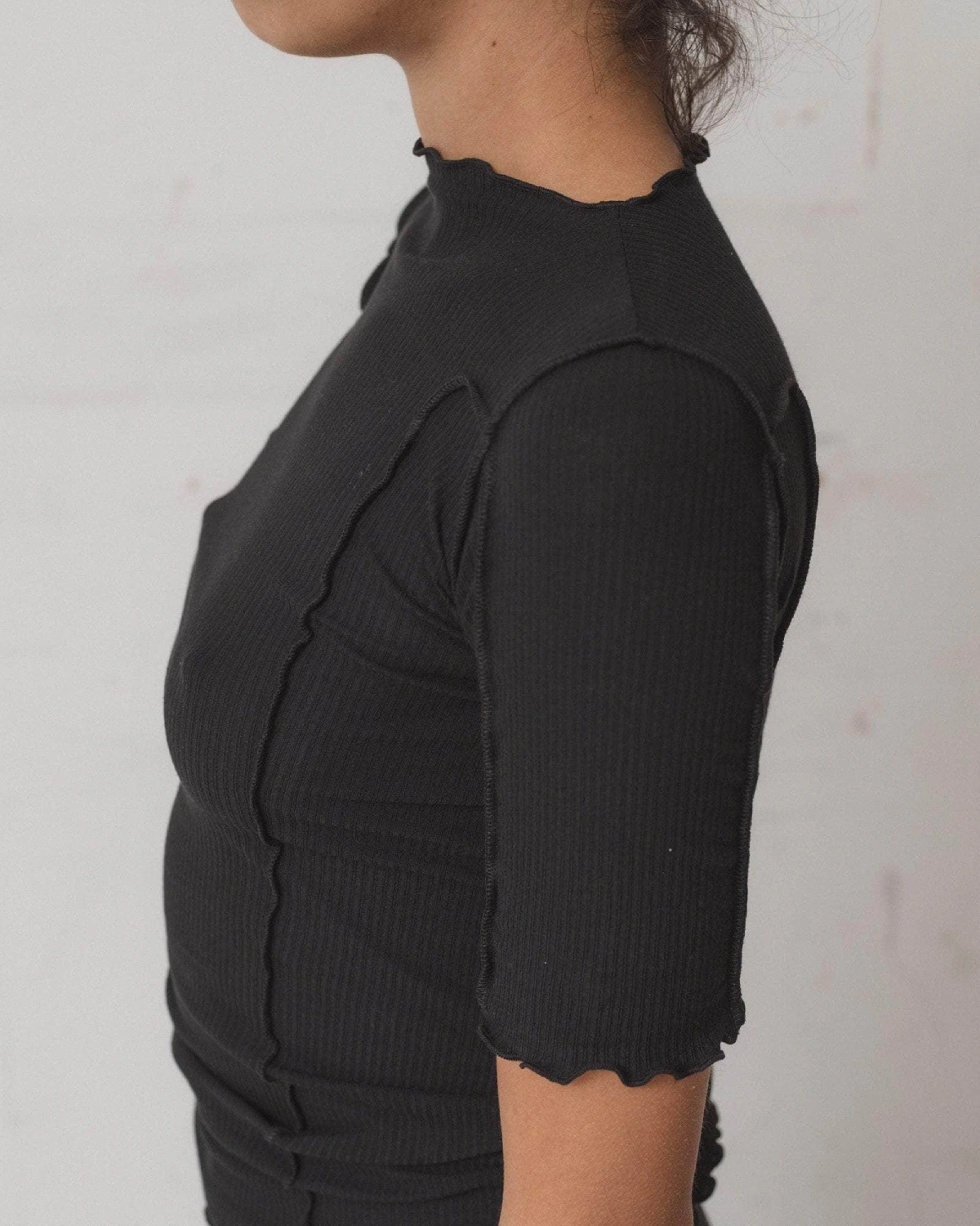 Baserange Omato 3/4 Tee Shirt Black side view detail on model